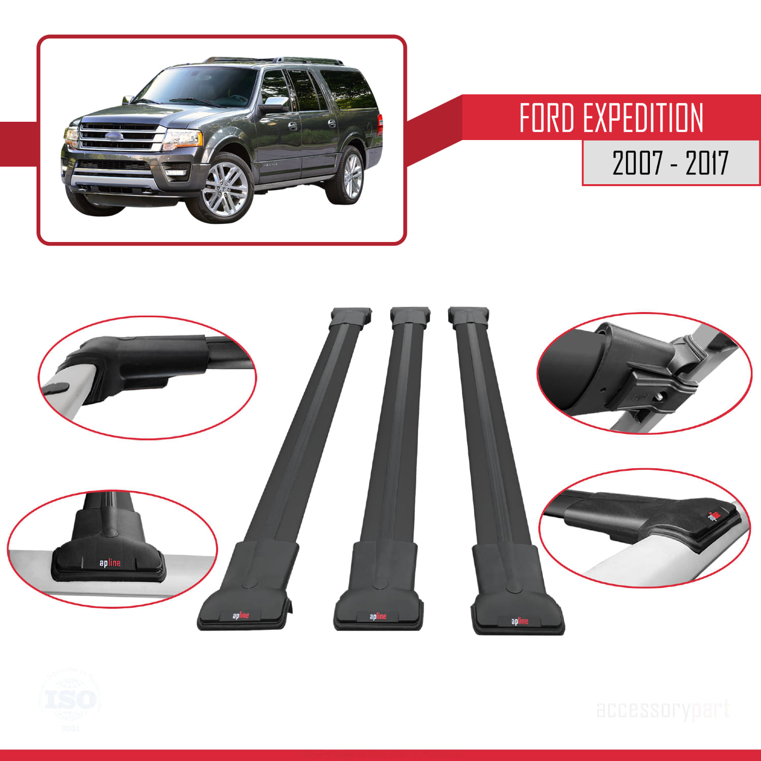 Ford Expedition 2007-2017 Arası ile Uyumlu FLY Model Ara Atkı Tavan Barı Siyah 3 Adet - Görsel 4