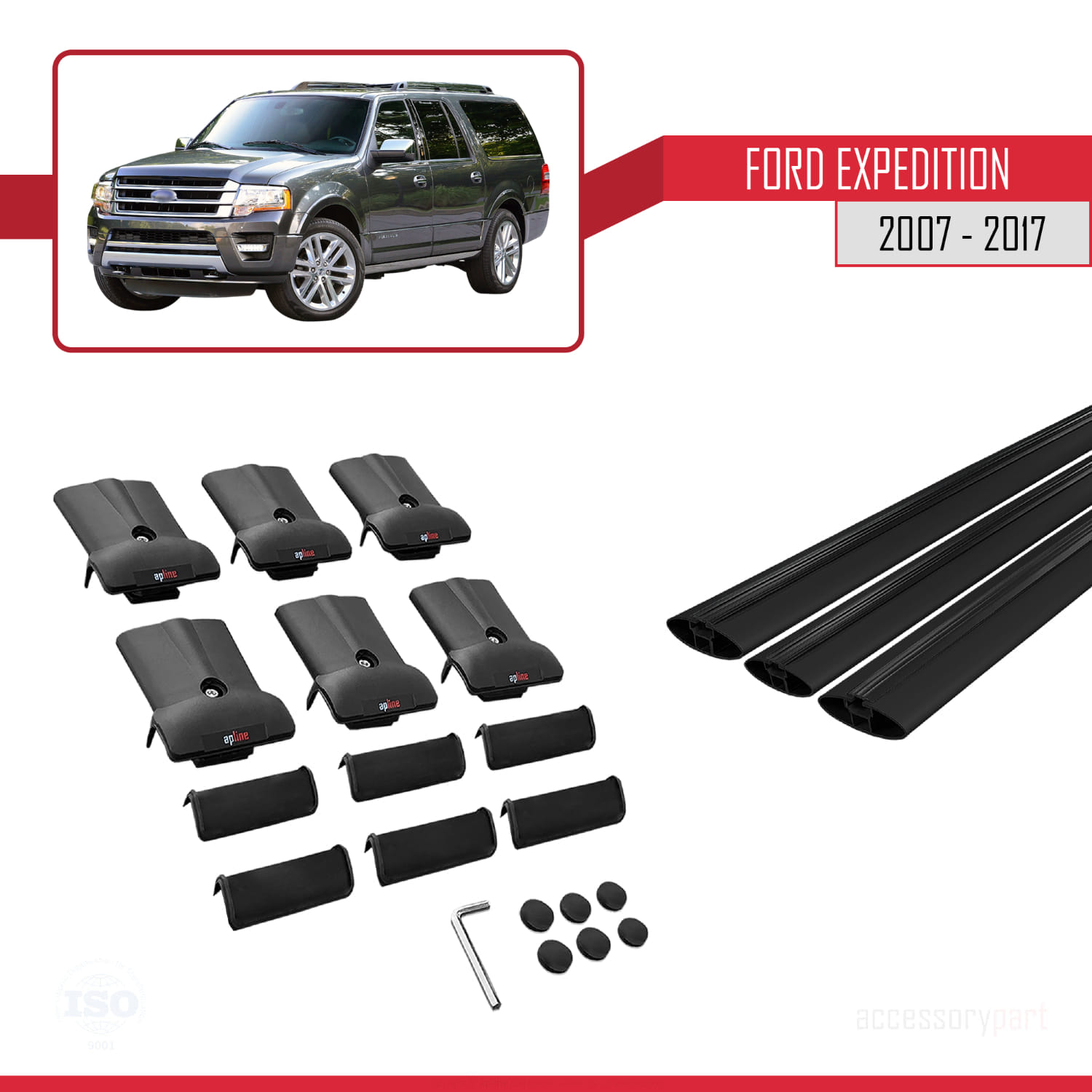 Ford Expedition 2007-2017 Arası ile Uyumlu FLY Model Ara Atkı Tavan Barı Siyah 3 Adet - Görsel 5