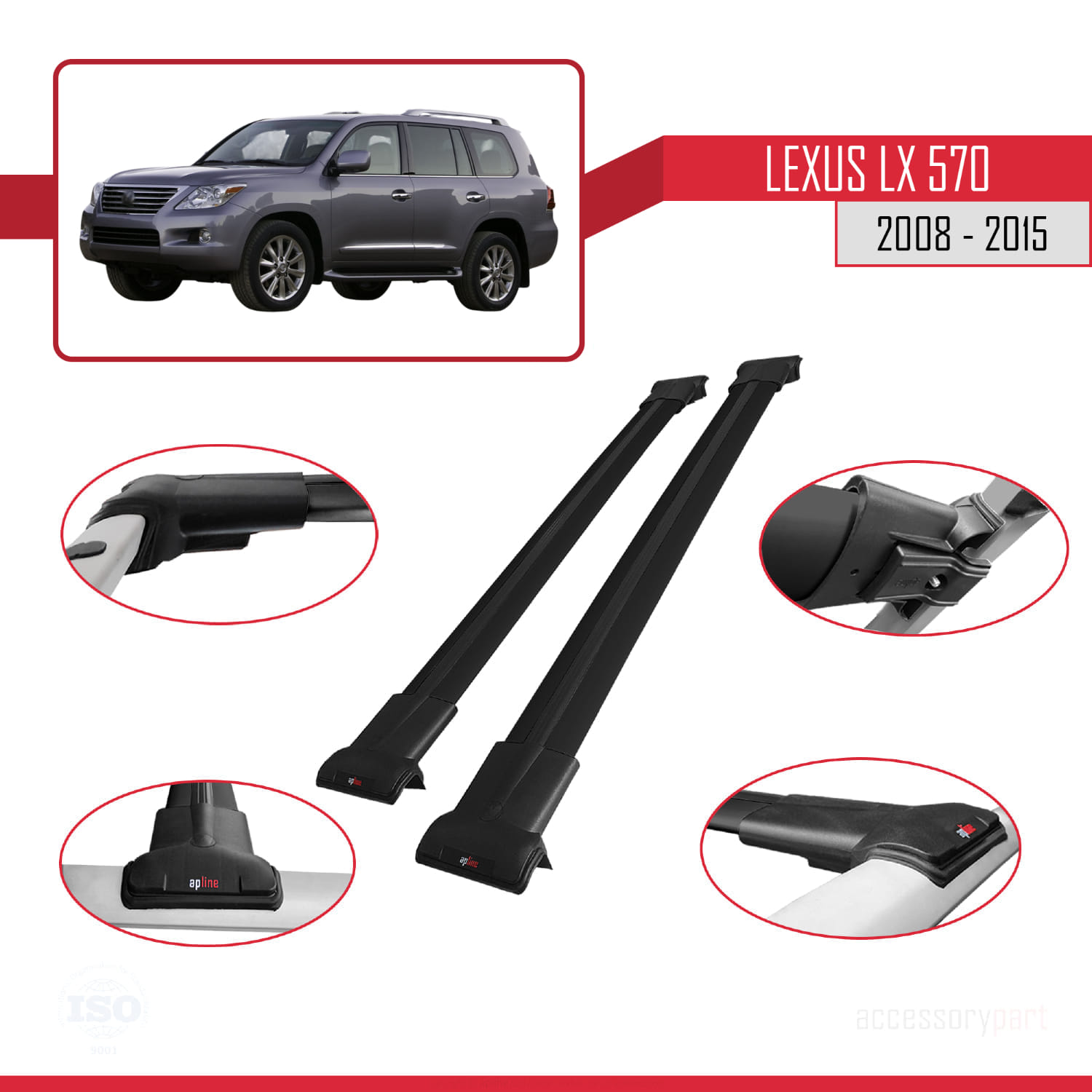 Lexus LX 570 2008-2015 Arası ile Uyumlu FLY Model Ara Atkı Tavan Barı Siyah 2 Adet - Görsel 3