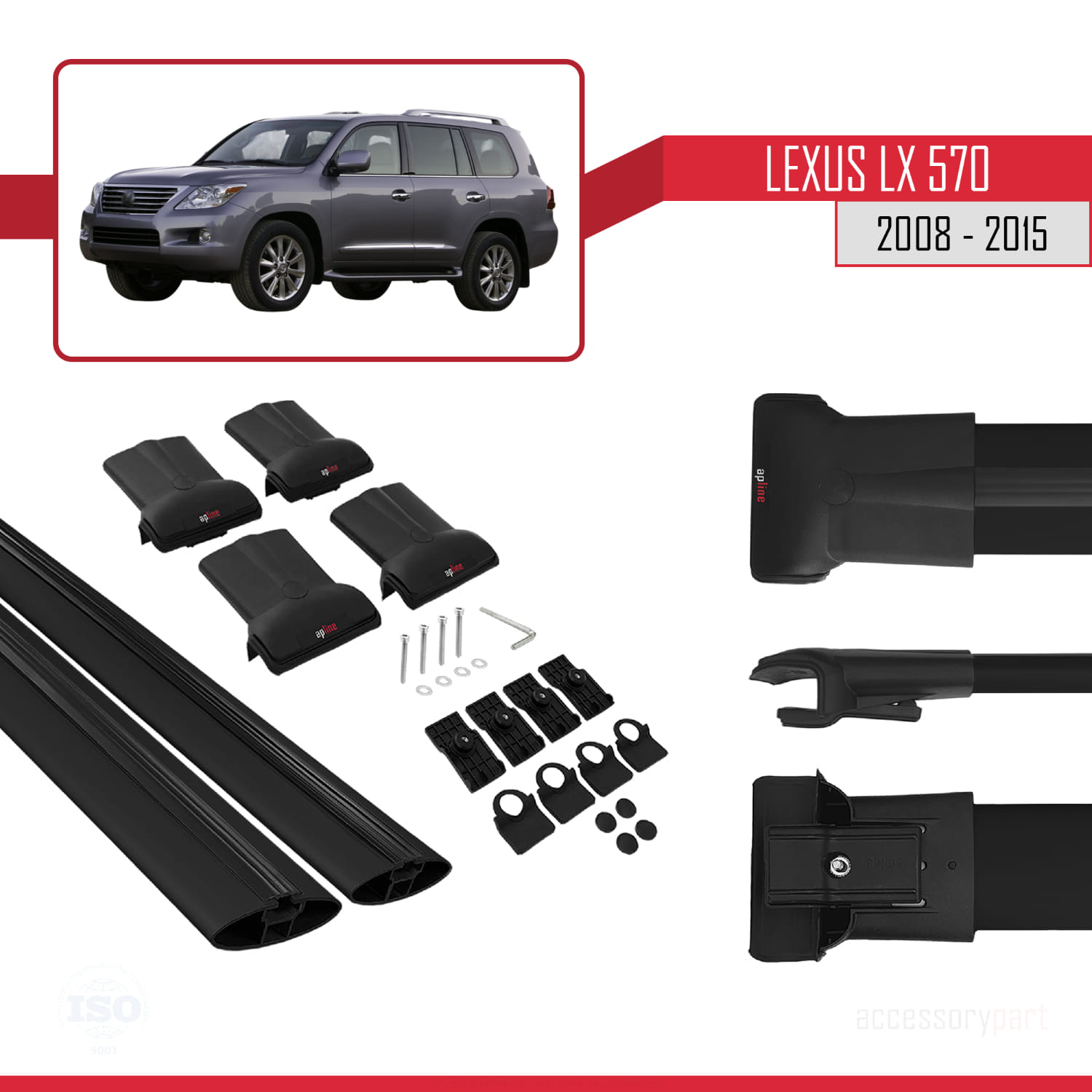 Lexus LX 570 2008-2015 Arası ile Uyumlu FLY Model Ara Atkı Tavan Barı Siyah 2 Adet - Görsel 5
