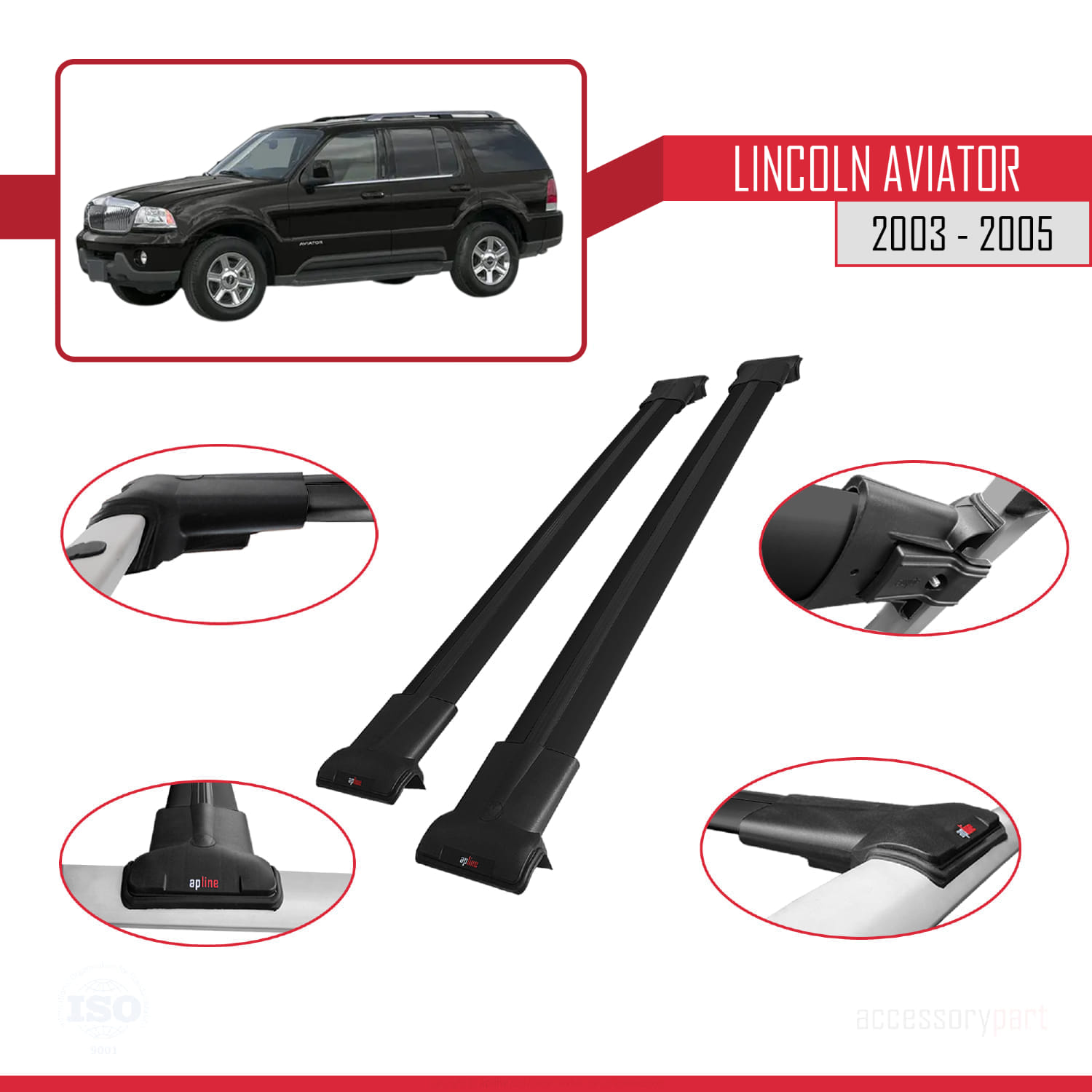 Lincoln Aviator 2003-2005 Arası ile Uyumlu FLY Model Ara Atkı Tavan Barı Siyah 2 Adet - Görsel 3