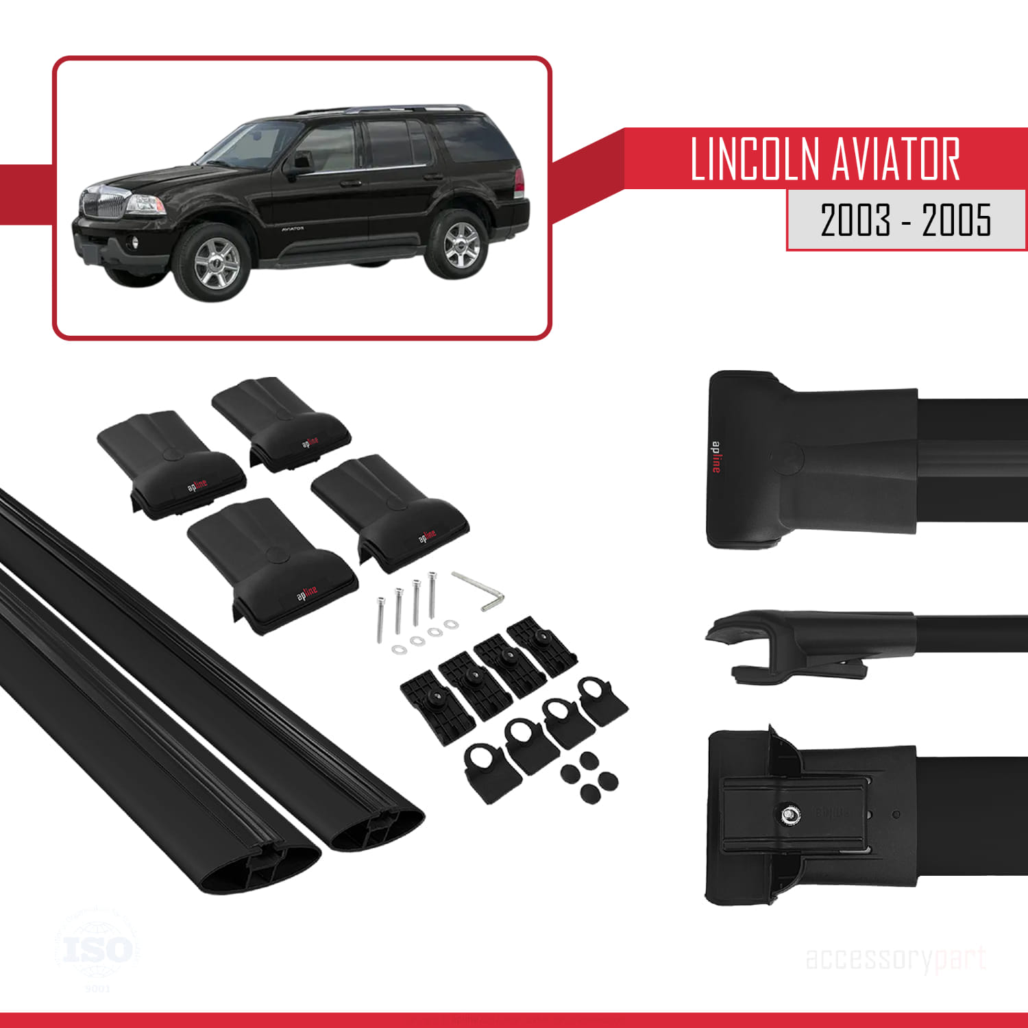 Lincoln Aviator 2003-2005 Arası ile Uyumlu FLY Model Ara Atkı Tavan Barı Siyah 2 Adet - Görsel 5
