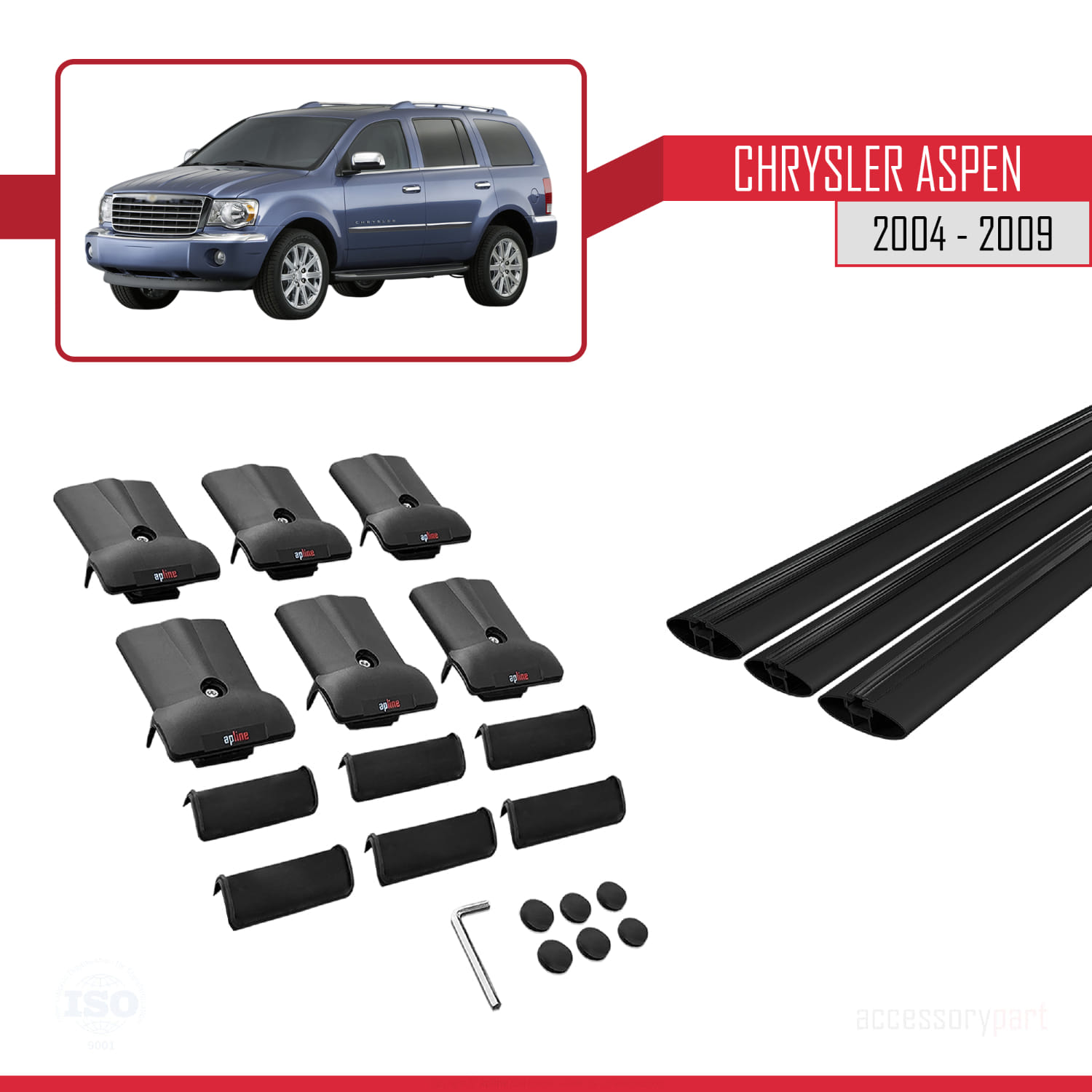 Chrysler Aspen 2004-2009 Arası ile Uyumlu FLY Model Ara Atkı Tavan Barı Siyah 3 Adet - Görsel 5