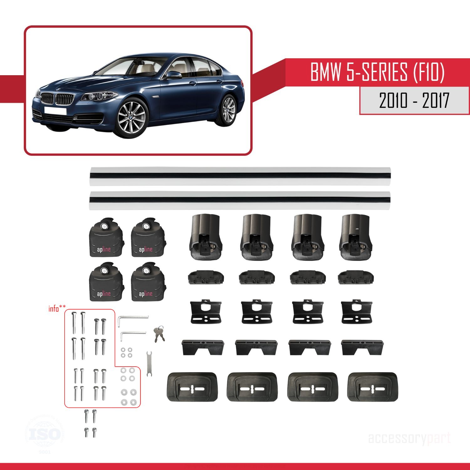 BMW 5 Serisi (F10) 2010-2017 Arası ile Uyumlu ACE-3 Ara Atkı Tavan Barı Gri 2 Adet - Görsel 6