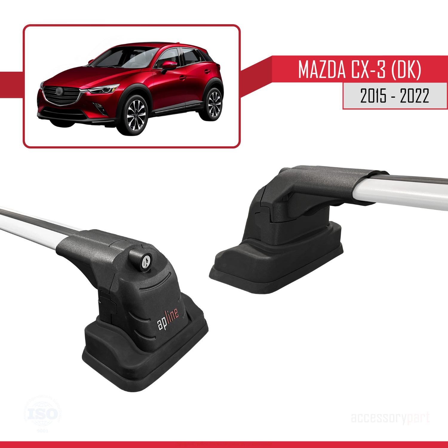 Mazda CX-3 (DK) 2015-2022 Arası ile Uyumlu ACE-3 Ara Atkı Tavan Barı Gri 2 Adet - Görsel 3