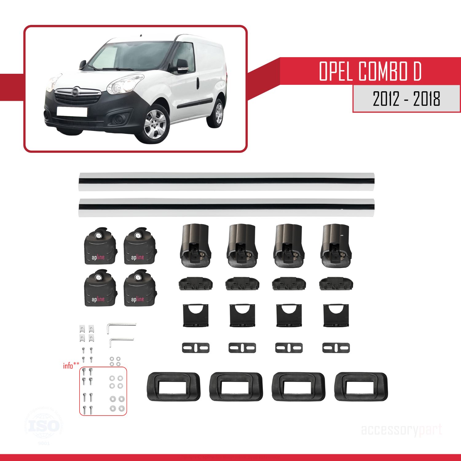 Opel Combo D 2012-2018 Arası ile Uyumlu ACE-3 Ara Atkı Tavan Barı Gri 2 Adet - Görsel 6
