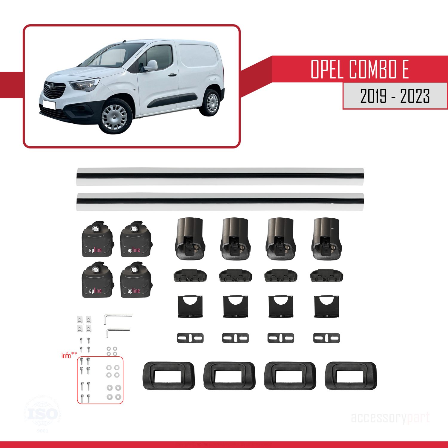 Opel Combo E 2019-2023 Arası ile Uyumlu ACE-3 Ara Atkı Tavan Barı Gri 2 Adet - Görsel 7