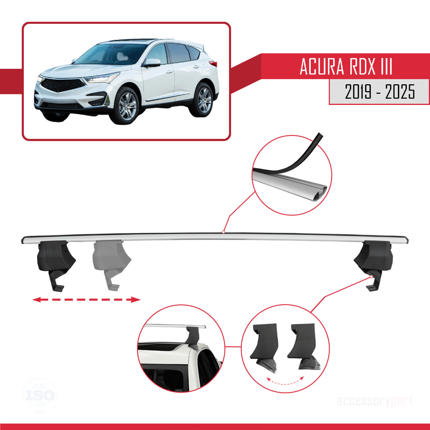 Acura RDX 3 (TC1/2) 2019 ve Sonrası ile Uyumlu ACE-4 Ara Atkı Tavan Barı Gri 2 Adet - Görsel 3