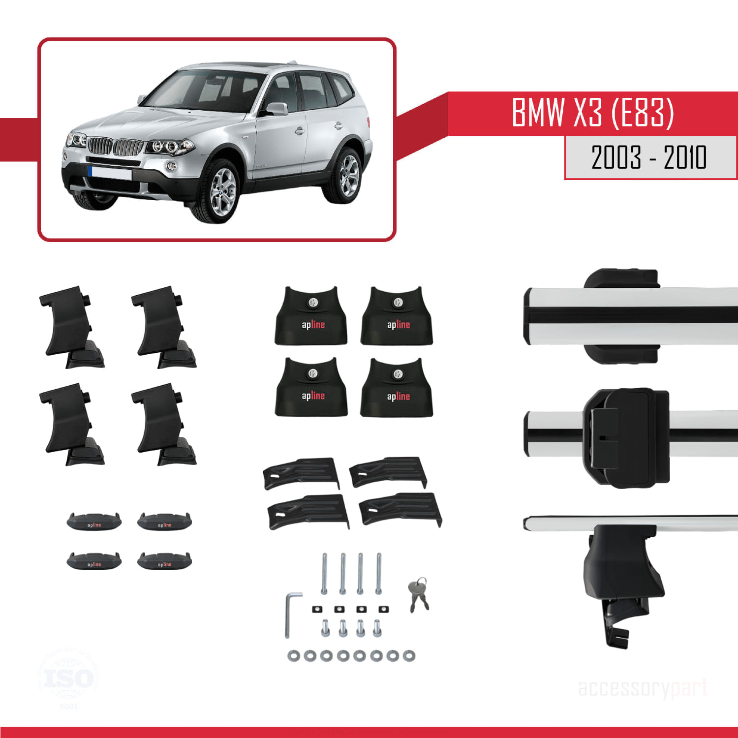 BMW X3 (E83) 2003-2010 Arası ile Uyumlu ACE-4 Ara Atkı Tavan Barı Gri 2 Adet - Görsel 5