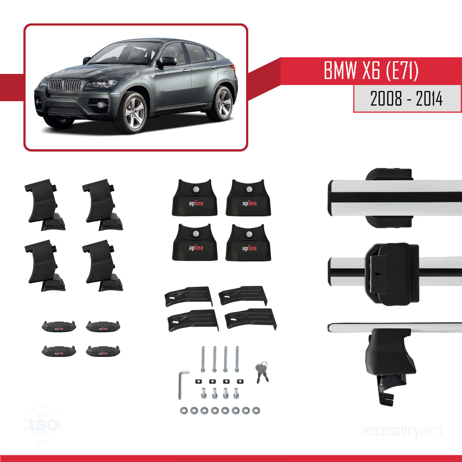 BMW X6 (E71) 2008-2014 Arası ile Uyumlu ACE-4 Ara Atkı Tavan Barı Gri 2 Adet - Görsel 5