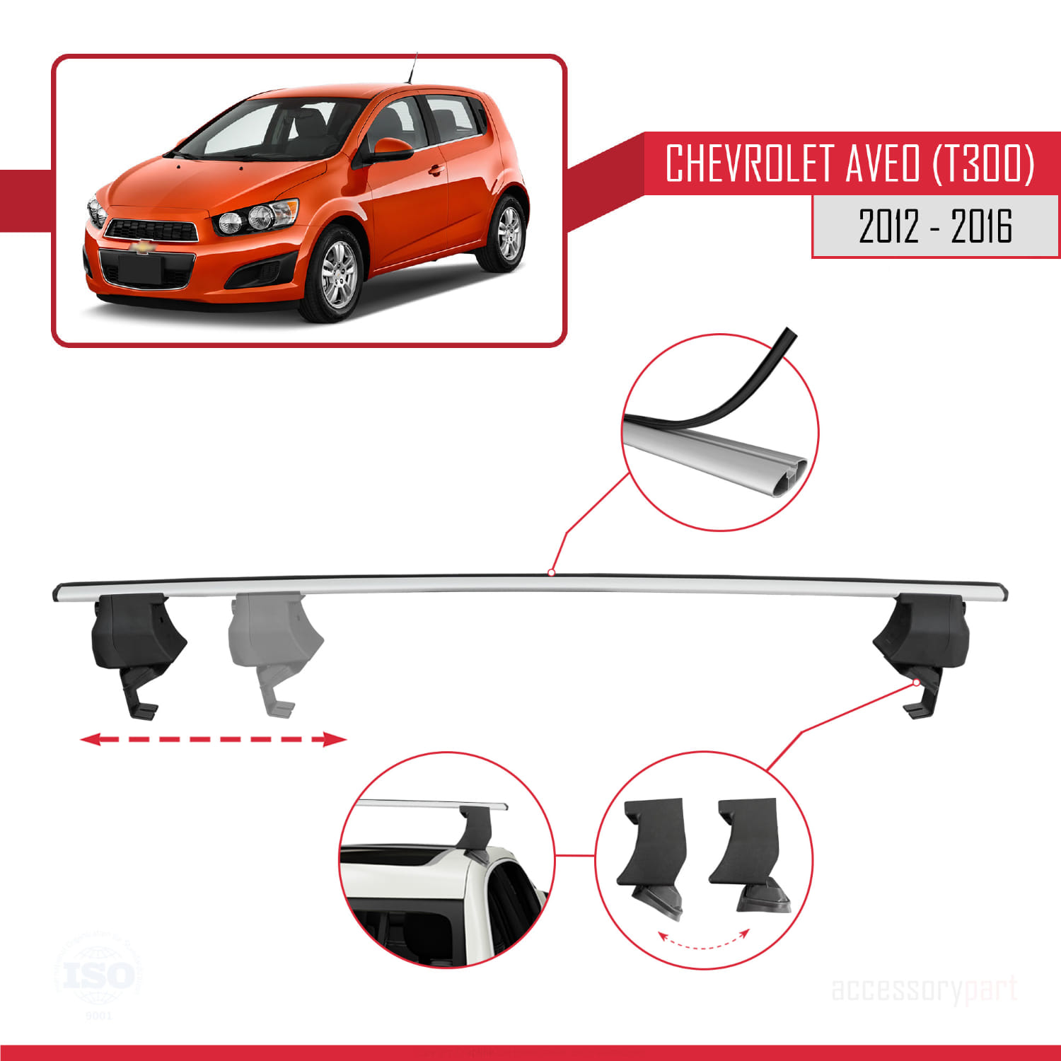 Chevrolet Aveo 2 (T300) HB Pre-Facelift 2012-2016 Arası ile Uyumlu ACE-4 Ara Atkı Tavan Barı Gri 2 Adet - Görsel 3