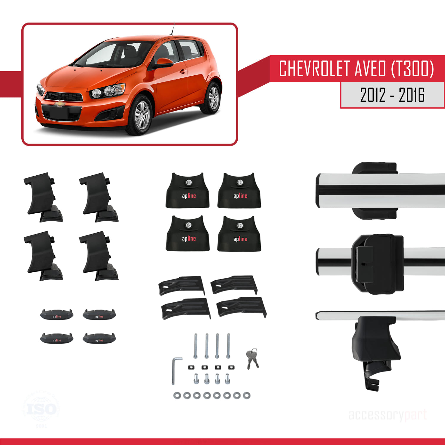 Chevrolet Aveo 2 (T300) HB Pre-Facelift 2012-2016 Arası ile Uyumlu ACE-4 Ara Atkı Tavan Barı Gri 2 Adet - Görsel 5