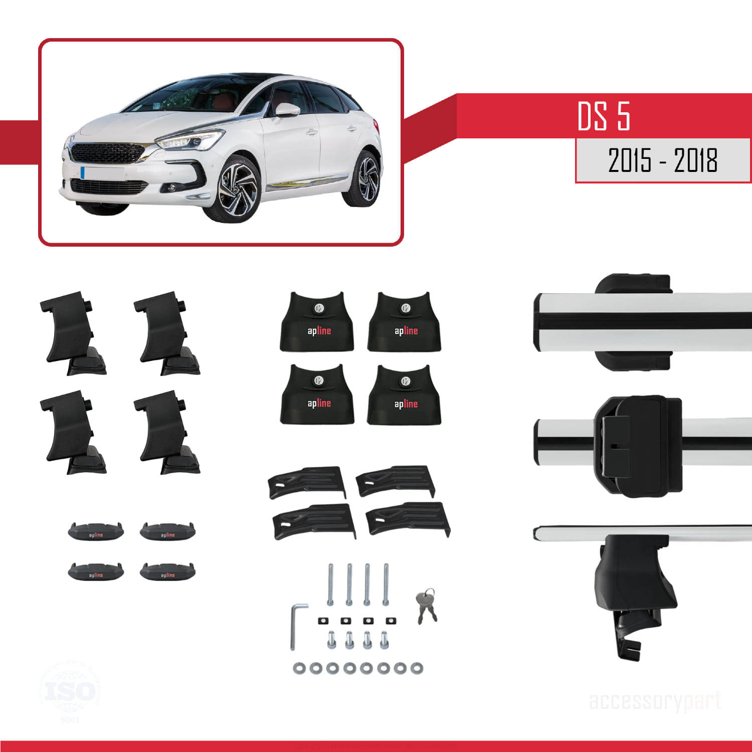 DS 5 2015-2018 Arası ile Uyumlu ACE-4 Ara Atkı Tavan Barı Gri 2 Adet - Görsel 5