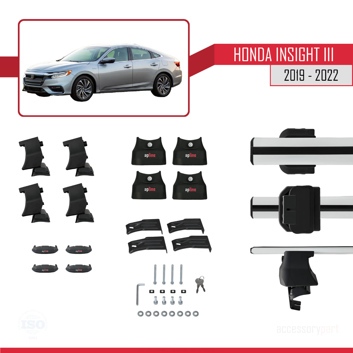 Honda Insight 3 (ZE4) 2019-2022 Arası ile Uyumlu ACE-4 Ara Atkı Tavan Barı Gri 2 Adet - Görsel 5