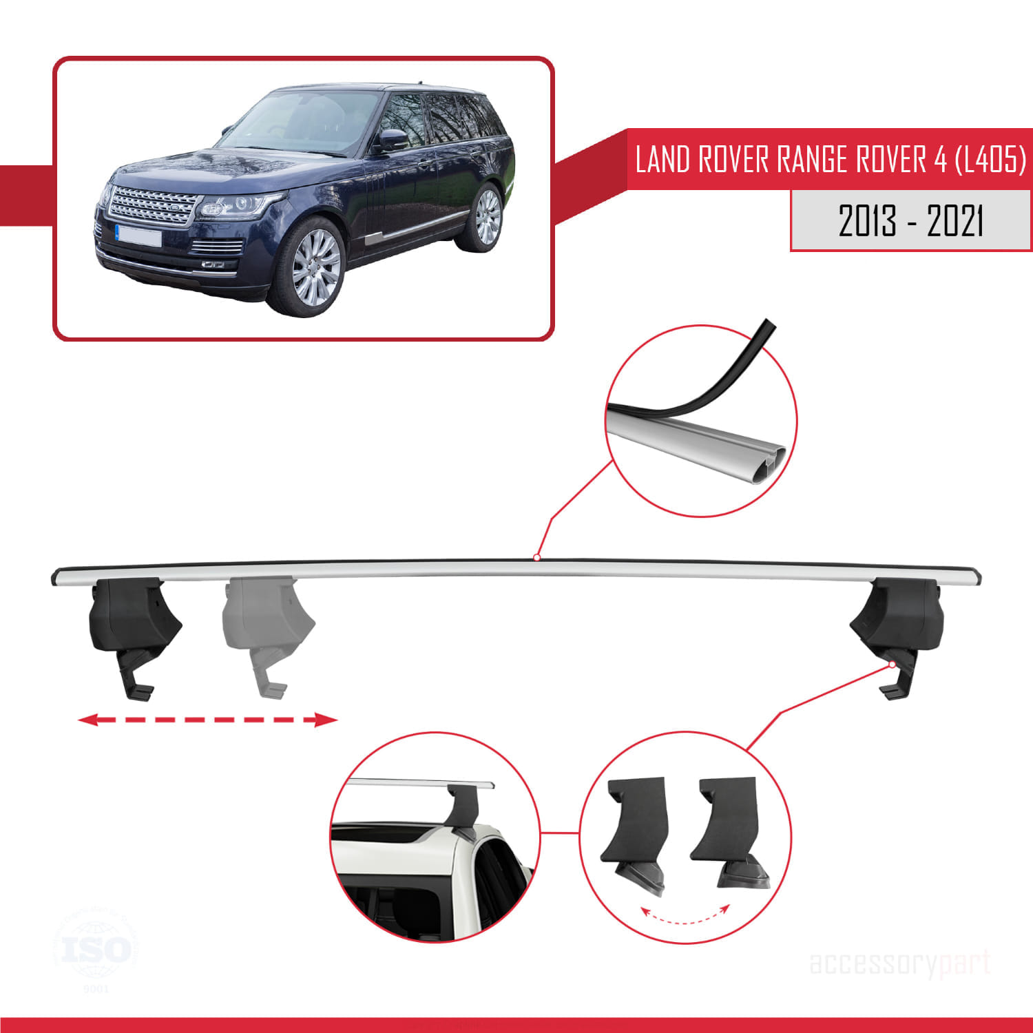 Land Rover Range Rover 4 (L405) 2013-2021 Arası ile Uyumlu ACE-4 Ara Atkı Tavan Barı Gri 2 Adet - Görsel 3