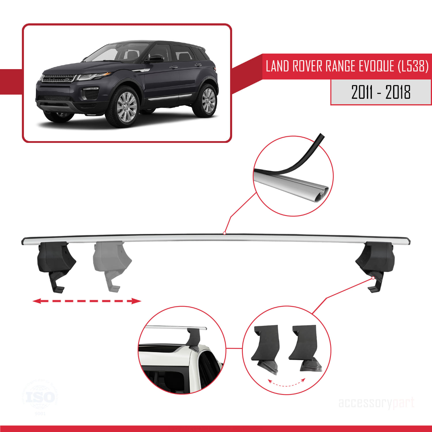 Land Rover Range Rover Evoque (L538) 2011-2018 Arası ile Uyumlu ACE-4 Ara Atkı Tavan Barı Gri 2 Adet - Görsel 3