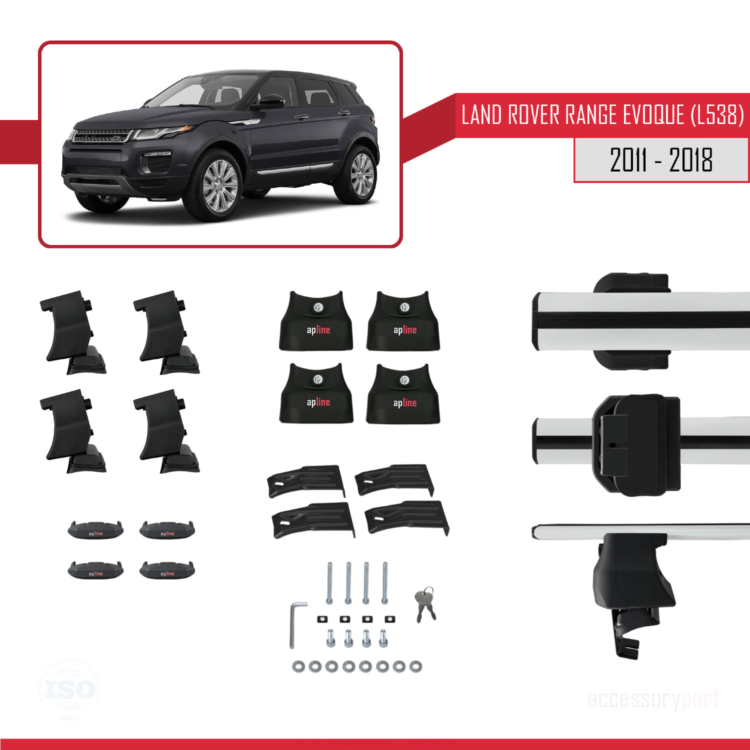 Land Rover Range Rover Evoque (L538) 2011-2018 Arası ile Uyumlu ACE-4 Ara Atkı Tavan Barı Gri 2 Adet - Görsel 5