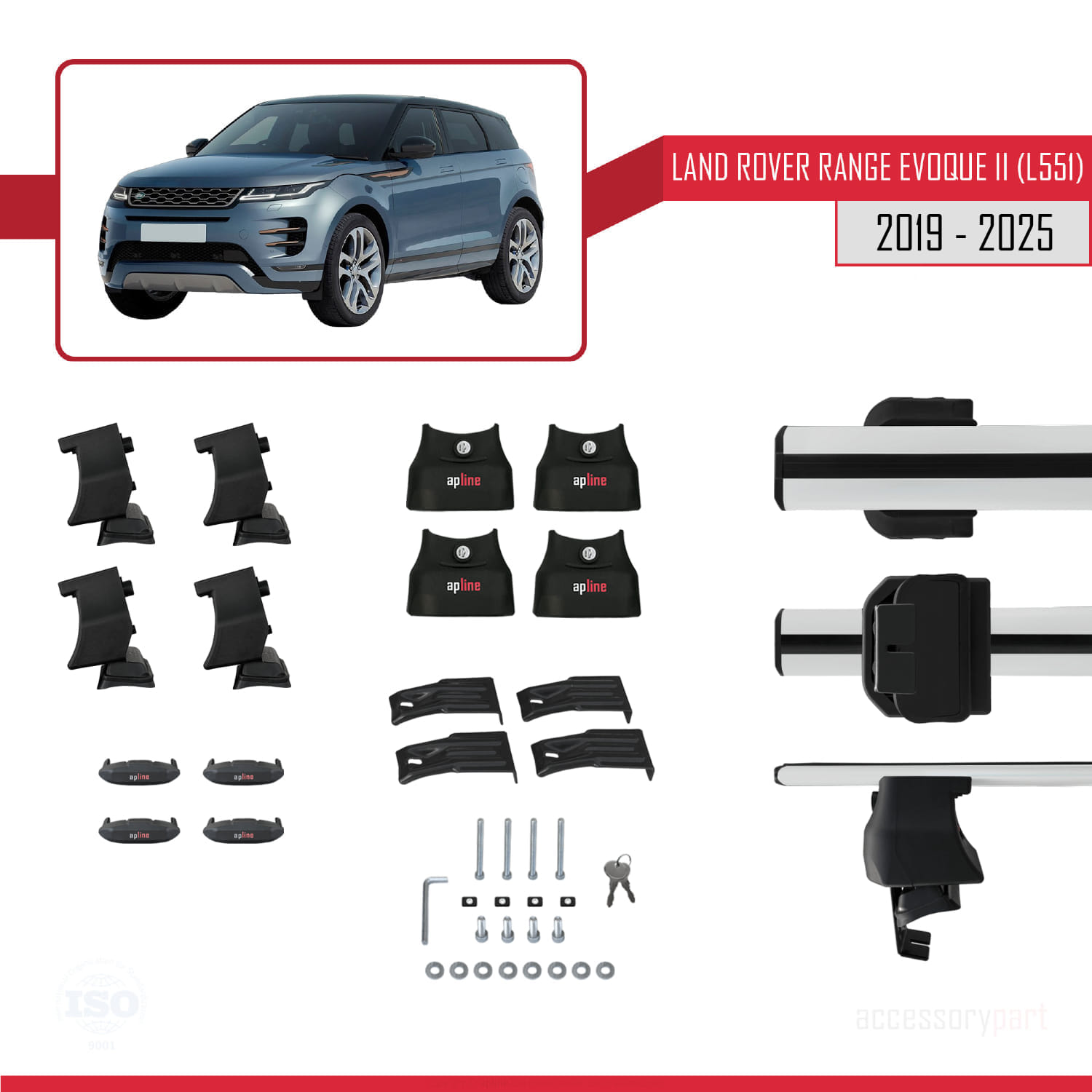 Land Rover Range Rover Evoque 2 (L551) 2019 ve Sonrası ile Uyumlu ACE-4 Ara Atkı Tavan Barı Gri 2 Adet - Görsel 5