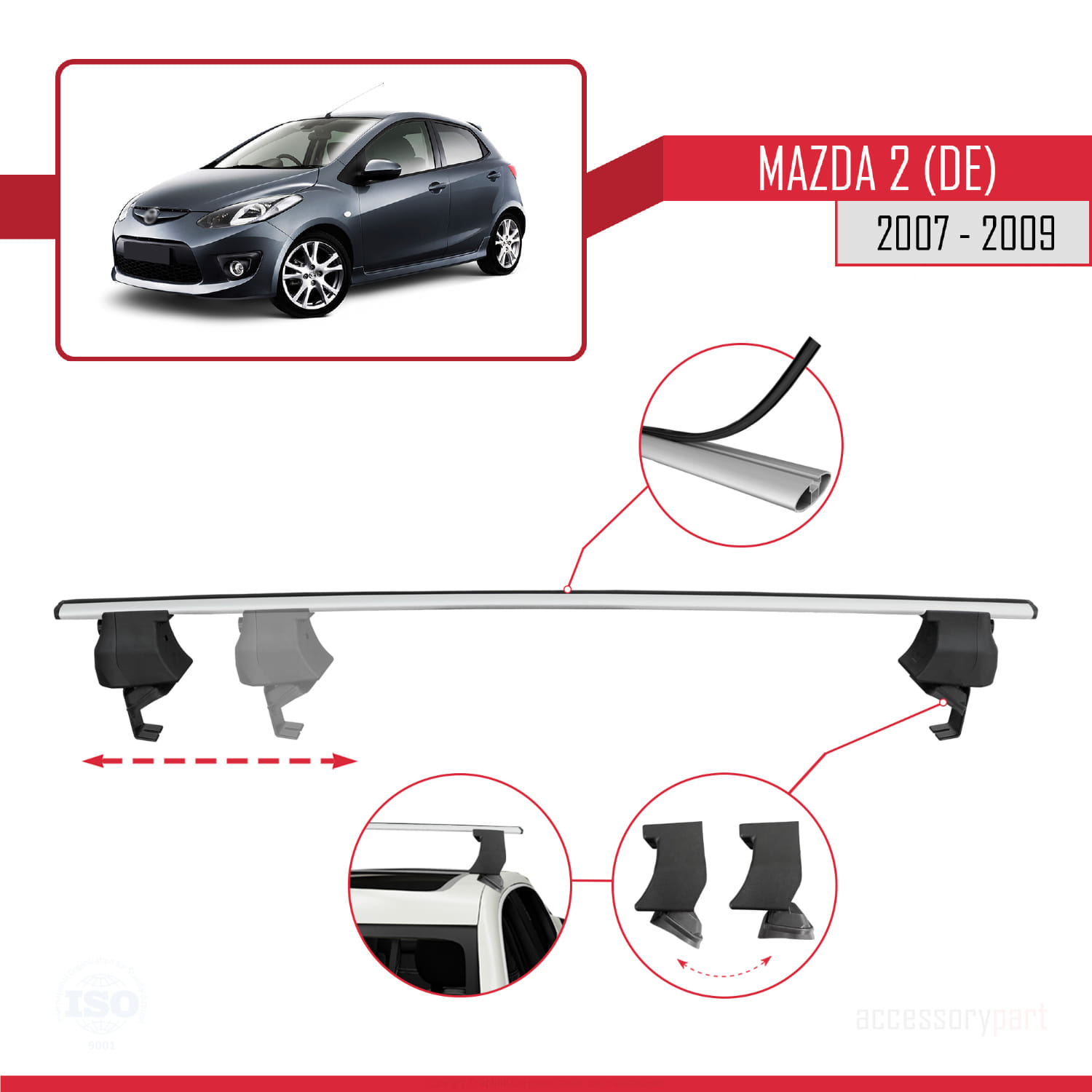 Mazda 2 (DE) HB 2007-2009 Arası ile Uyumlu ACE-4 Ara Atkı Tavan Barı Gri 2 Adet - Görsel 3
