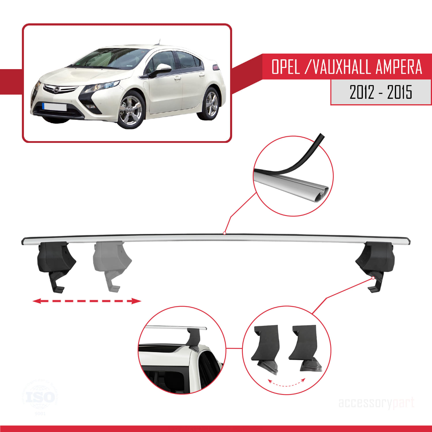 Opel/Vauxhall Ampera 2012-2015 Arası ile Uyumlu ACE-4 Ara Atkı Tavan Barı Gri 2 Adet - Görsel 3