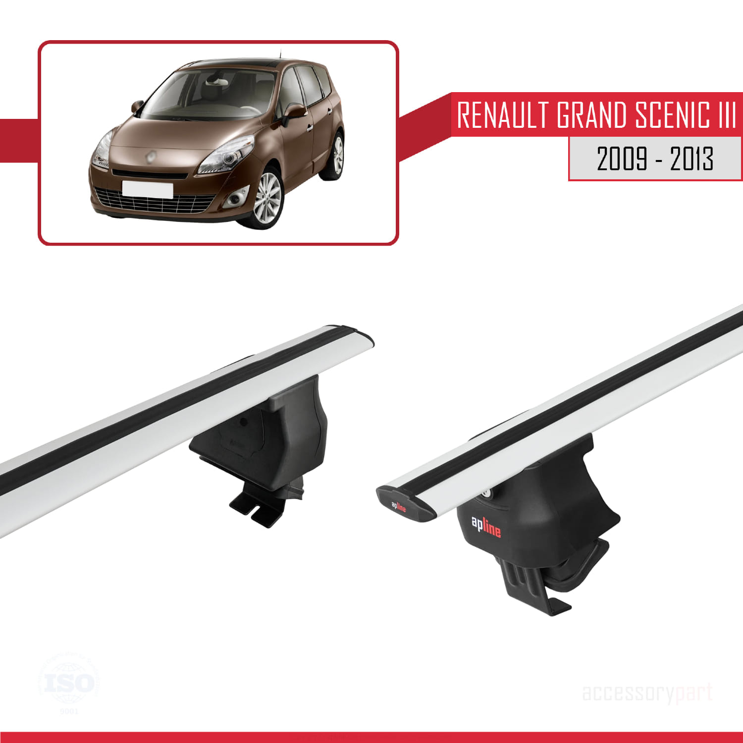 Renault Grand Scenic 3 Pre-Facelift 2009-2013 Arası ile Uyumlu ACE-4 Ara Atkı Tavan Barı Gri 2 Adet - Görsel 4