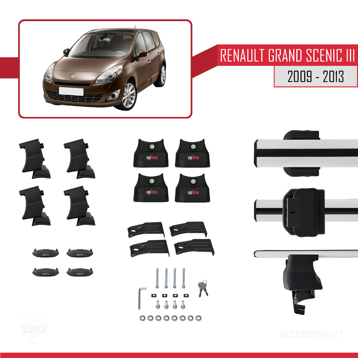 Renault Grand Scenic 3 Pre-Facelift 2009-2013 Arası ile Uyumlu ACE-4 Ara Atkı Tavan Barı Gri 2 Adet - Görsel 5