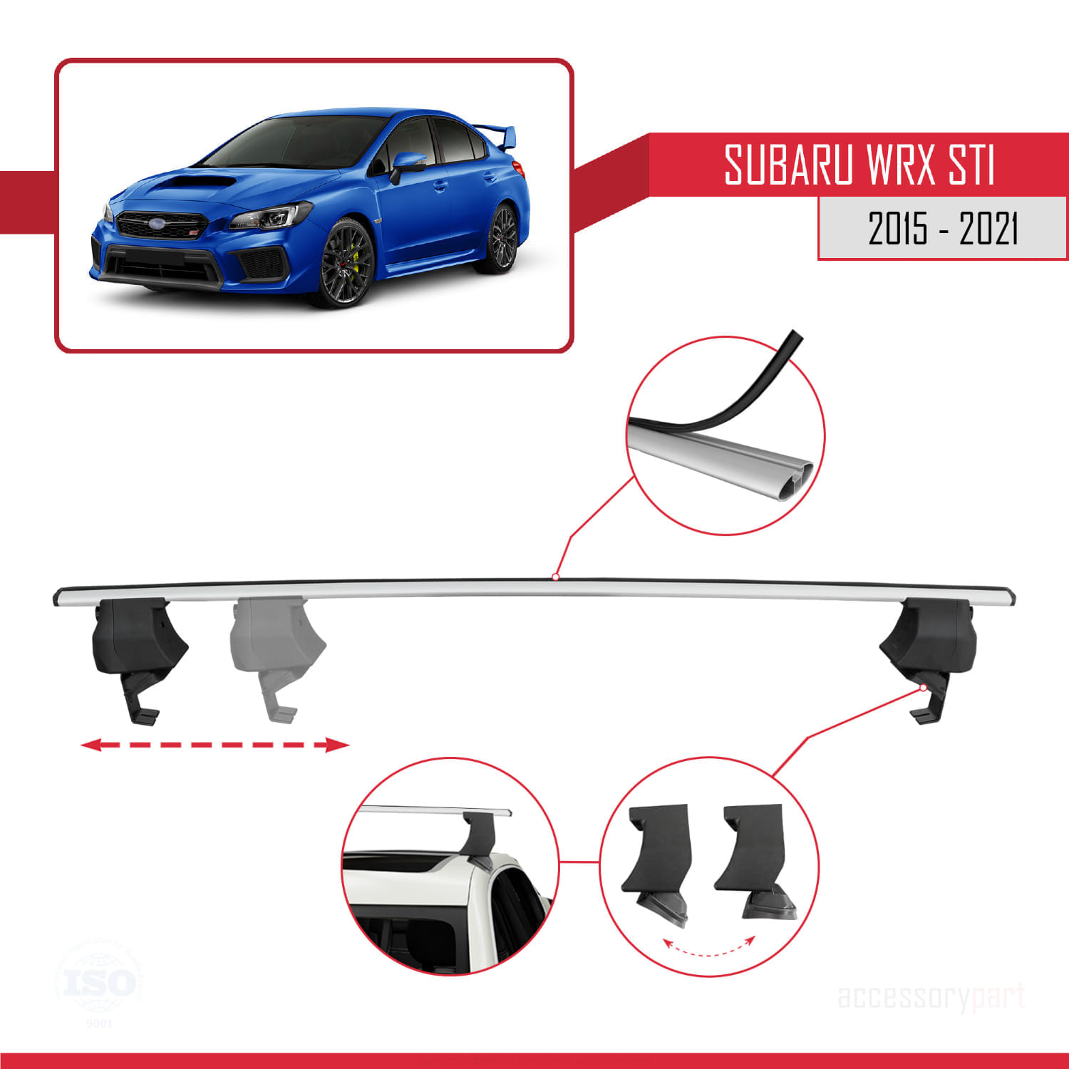 Subaru WRX STI (VA) 2015-2021 Arası ile Uyumlu ACE-4 Ara Atkı Tavan Barı Gri 2 Adet - Görsel 3