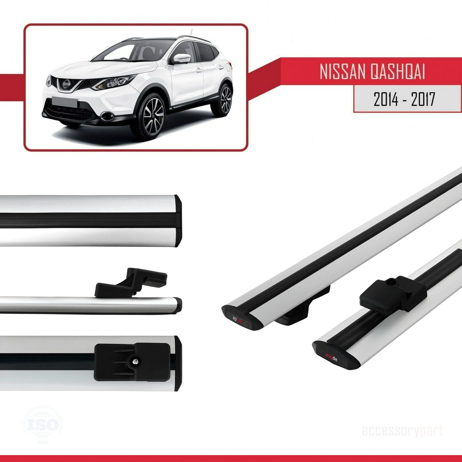 Nissan Qashqai 2 (J11) Pre-Facelift 2014-2017 Arası ile Uyumlu BASIC Model Ara Atkı Tavan Barı Gri 2 Adet - Görsel 3