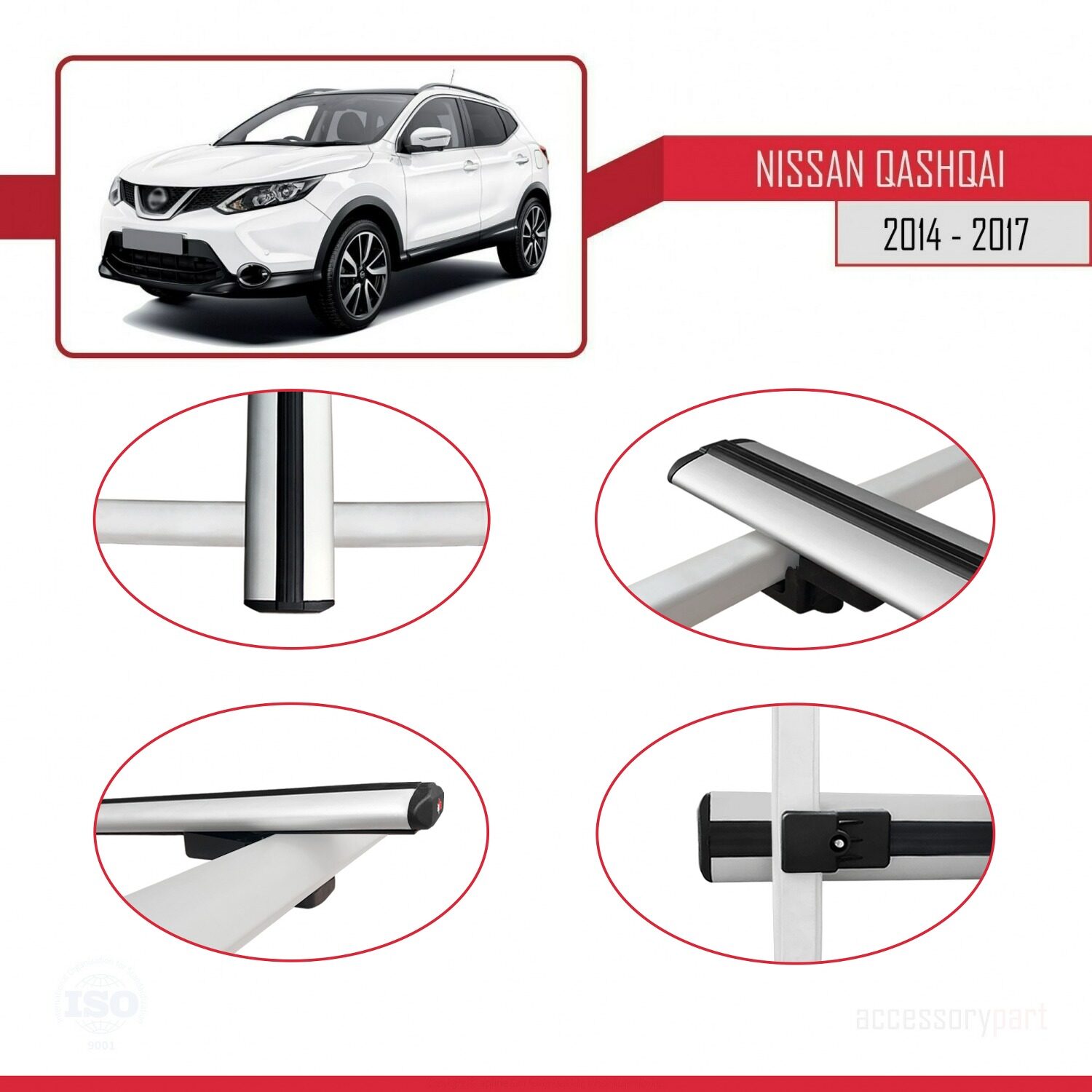 Nissan Qashqai 2 (J11) Pre-Facelift 2014-2017 Arası ile Uyumlu BASIC Model Ara Atkı Tavan Barı Gri 2 Adet - Görsel 4