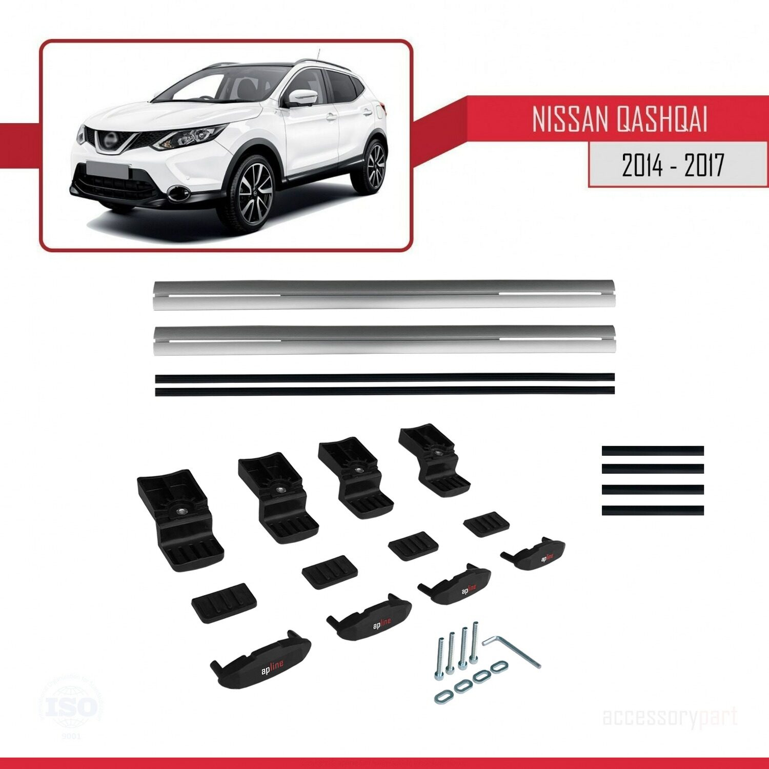 Nissan Qashqai 2 (J11) Pre-Facelift 2014-2017 Arası ile Uyumlu BASIC Model Ara Atkı Tavan Barı Gri 2 Adet - Görsel 6