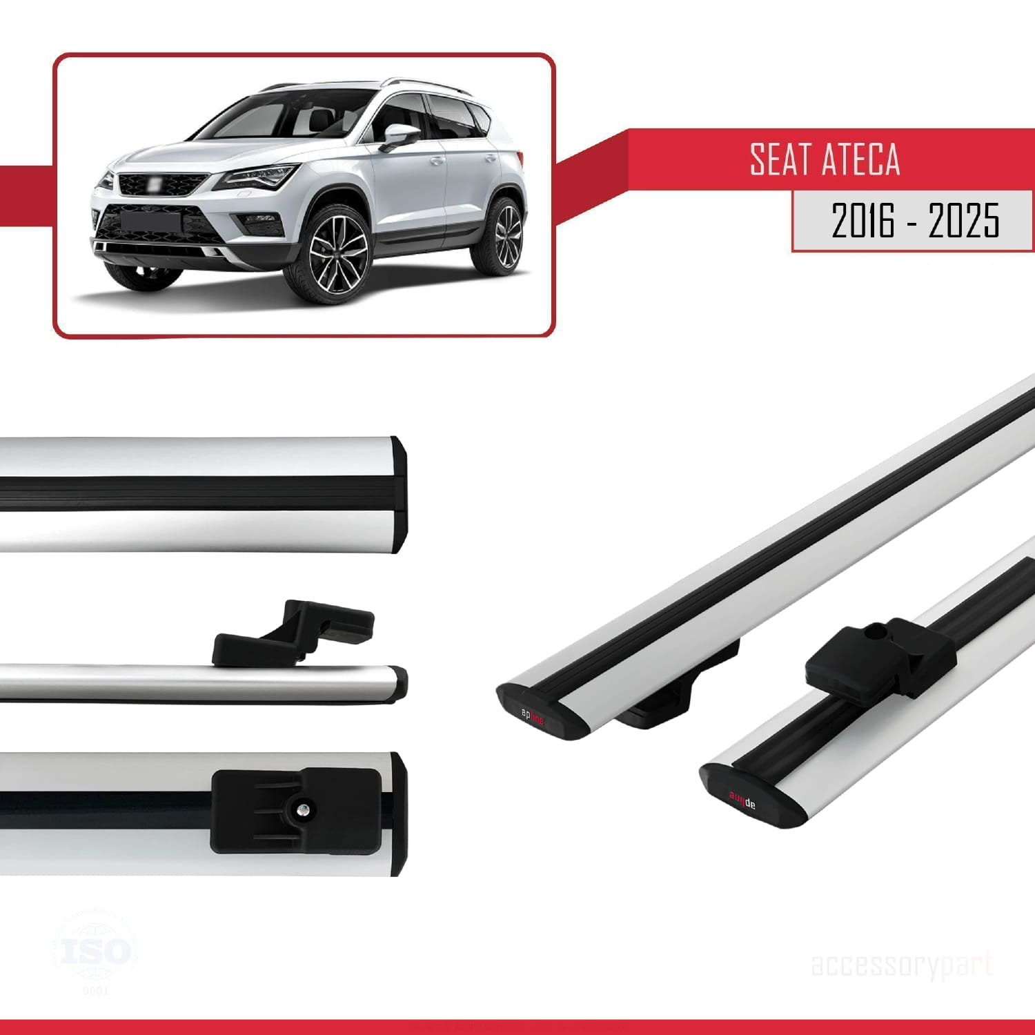 Seat Ateca (KH7) 2016 ve Sonrası ile Uyumlu BASIC Model Ara Atkı Tavan Barı Gri 2 Adet - Görsel 3