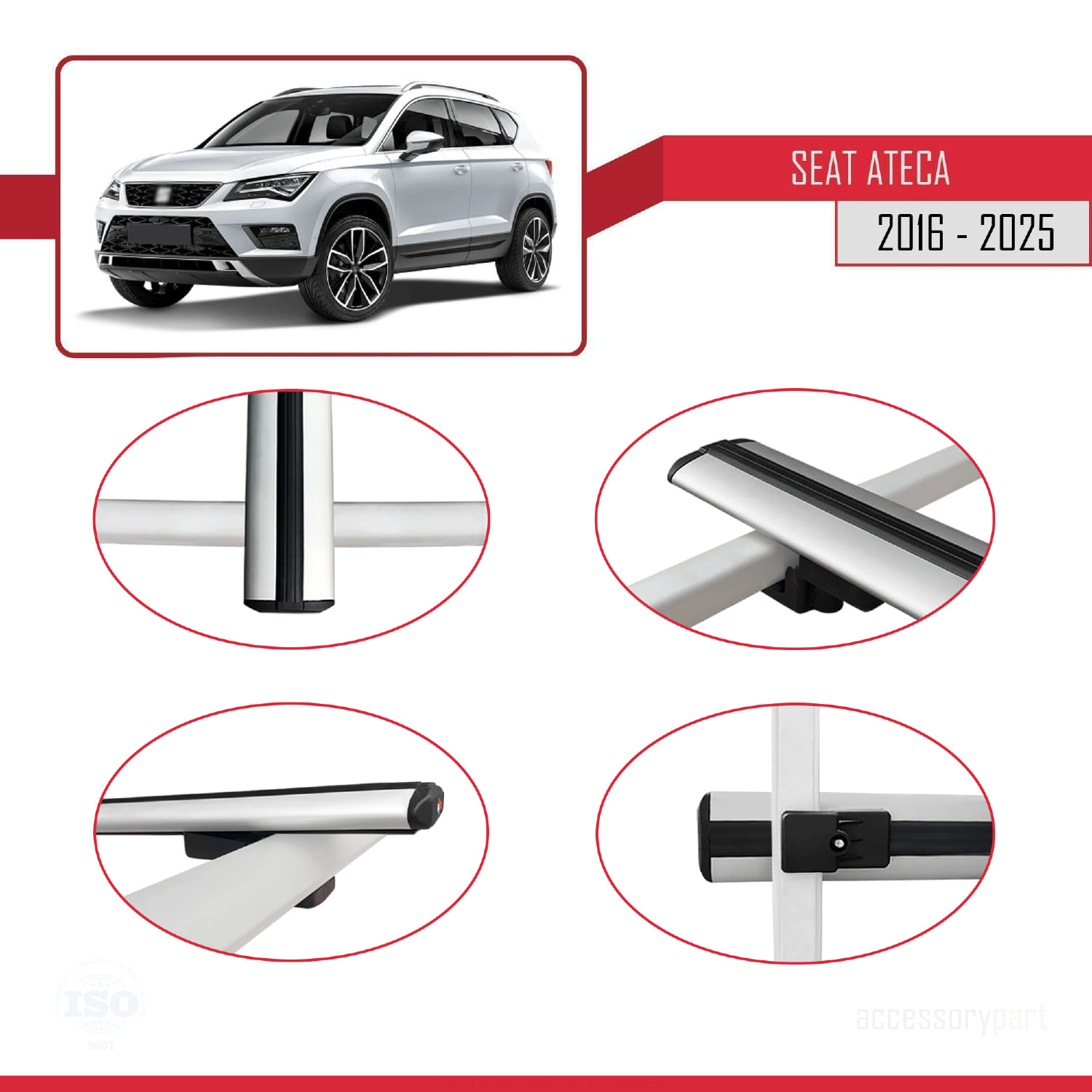 Seat Ateca (KH7) 2016 ve Sonrası ile Uyumlu BASIC Model Ara Atkı Tavan Barı Gri 2 Adet - Görsel 4