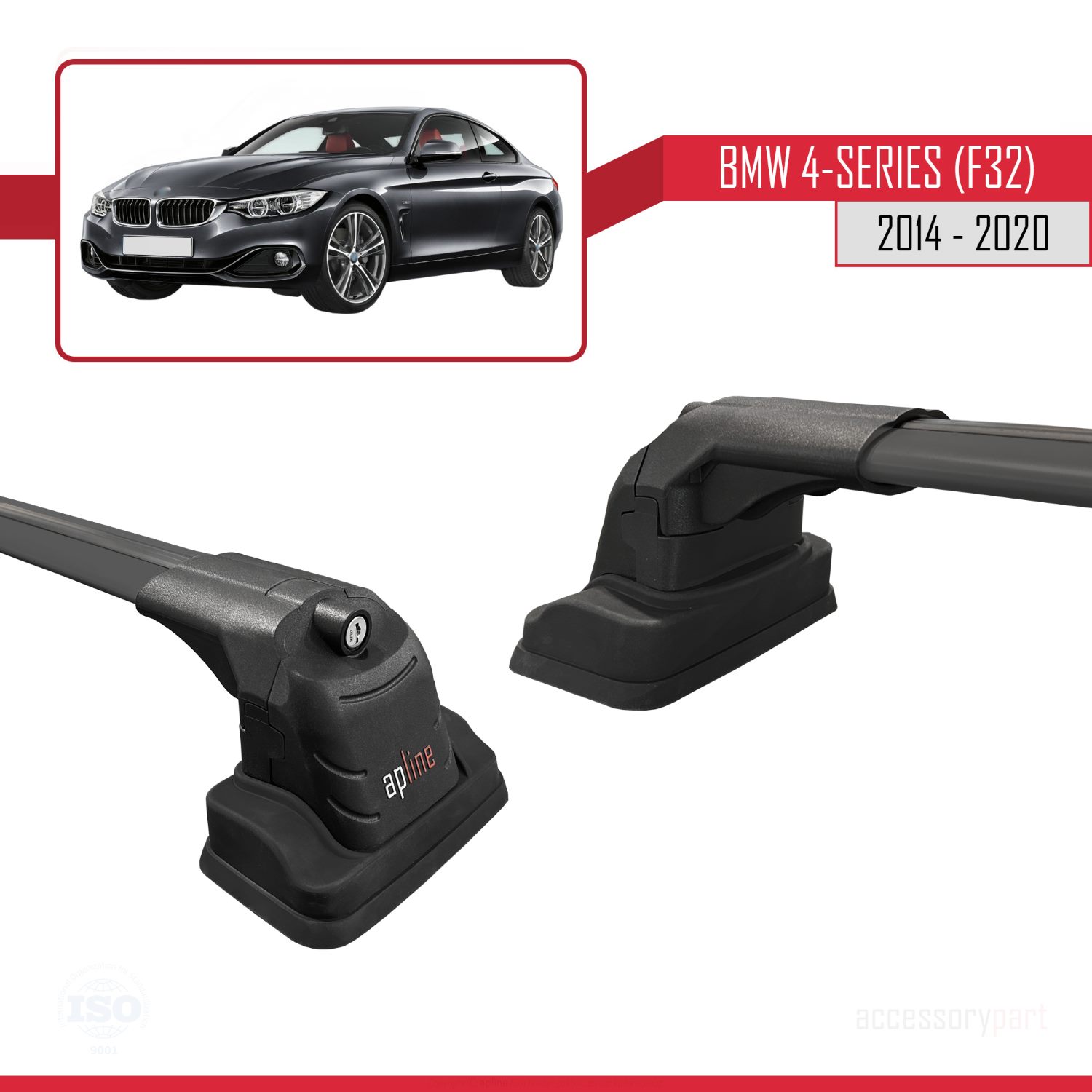 BMW 4 Serisi (F32) 2014-2020 Arası ile Uyumlu ACE-3 Ara Atkı Tavan Barı Siyah 2 Adet - Görsel 3
