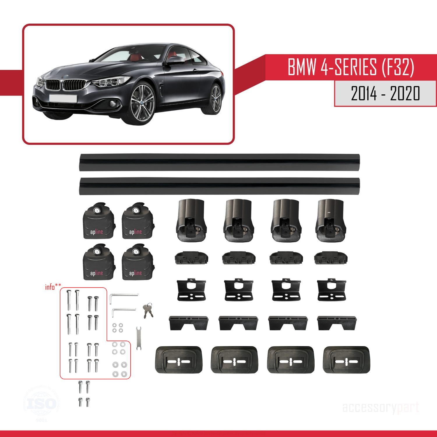 BMW 4 Serisi (F32) 2014-2020 Arası ile Uyumlu ACE-3 Ara Atkı Tavan Barı Siyah 2 Adet - Görsel 6