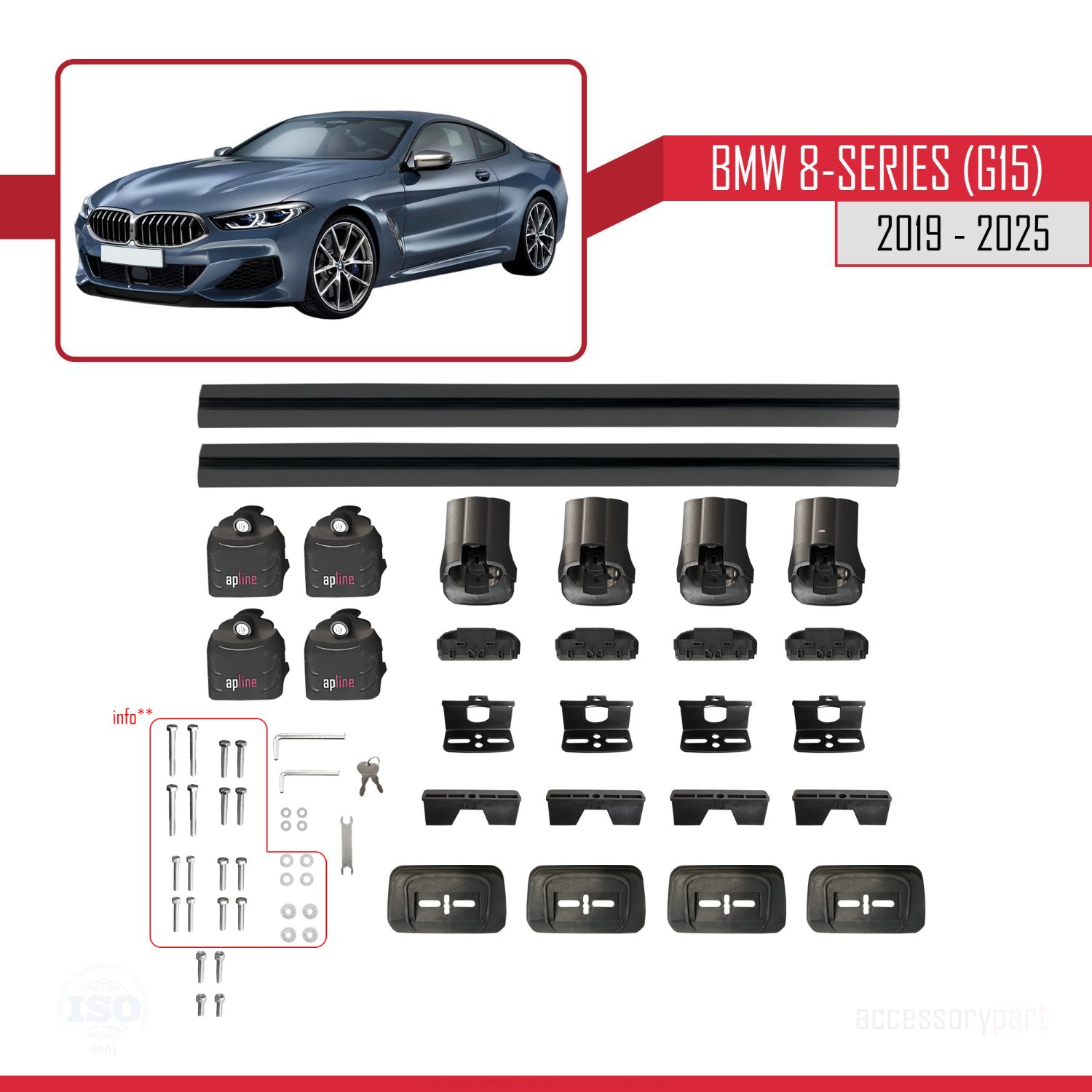 BMW 8 Serisi (G15) 2019-2025 Arası ile Uyumlu ACE-3 Ara Atkı Tavan Barı Siyah 2 Adet - Görsel 6