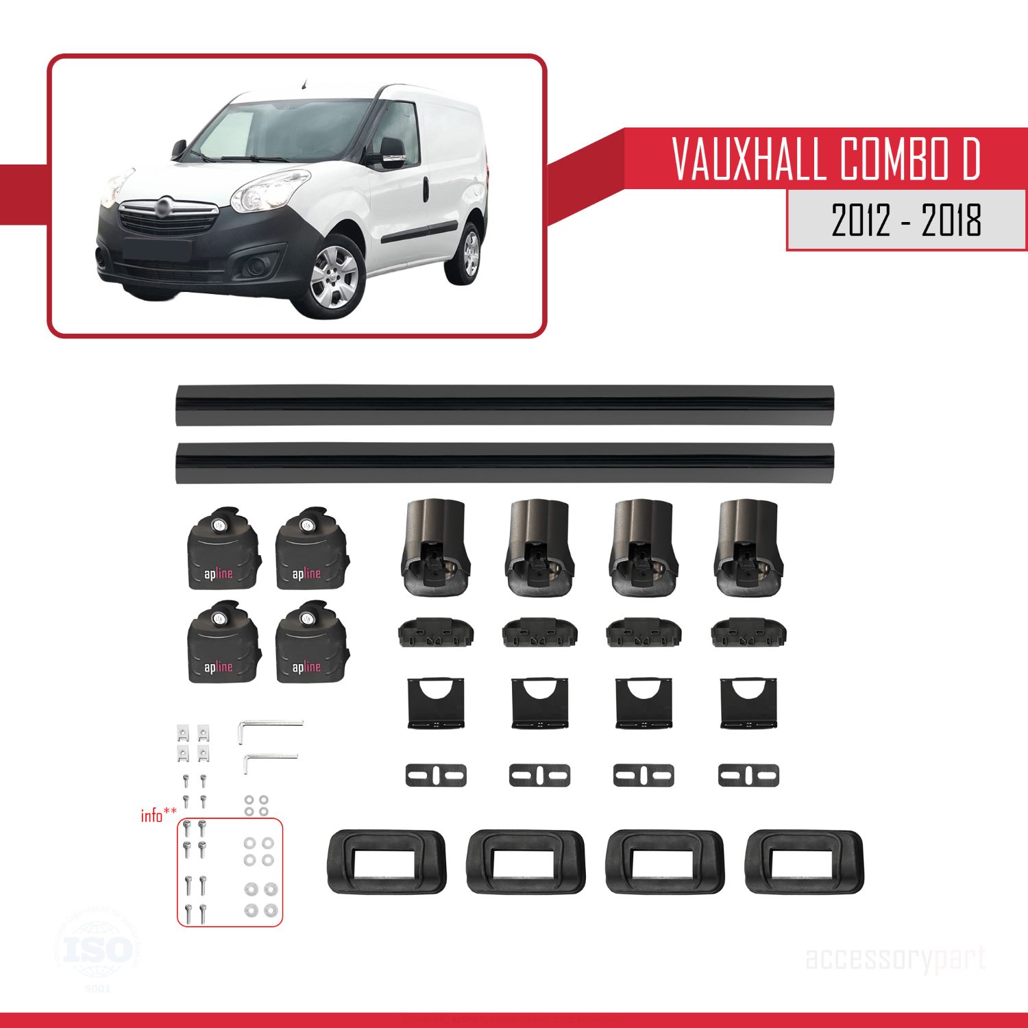 Vauxhall Combo D 2012-2018 Arası ile Uyumlu ACE-3 Ara Atkı Tavan Barı Siyah 2 Adet - Görsel 6