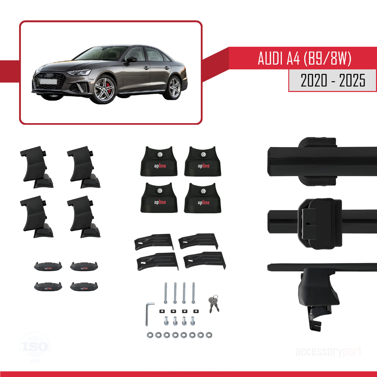 A4 (B9) Post-Facelift 2020 ve Sonrası ile Uyumlu ACE-4 Ara Atkı Tavan Barı Siyah 2 Adet - Görsel 5