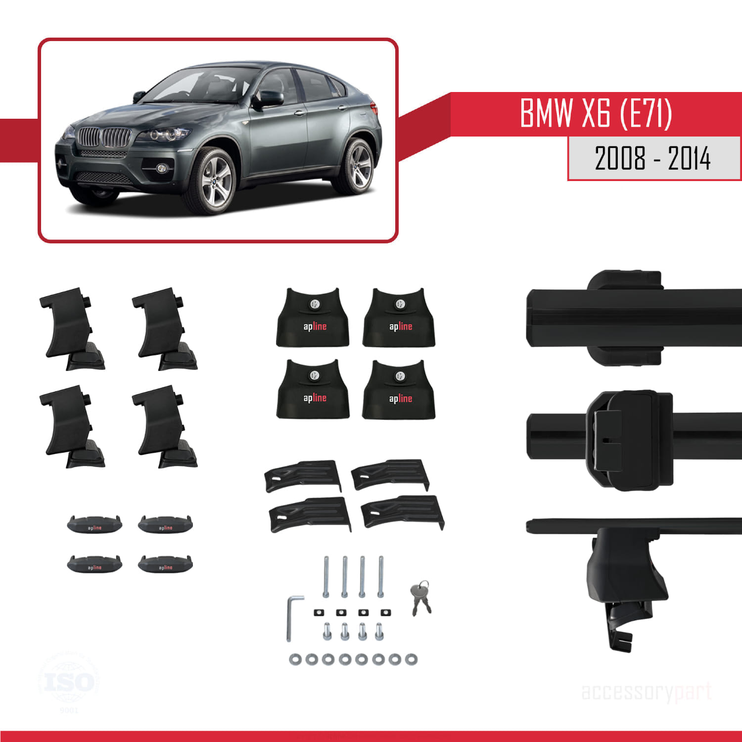 BMW X6 (E71) 2008-2014 Arası ile Uyumlu ACE-4 Ara Atkı Tavan Barı Siyah 2 Adet - Görsel 5