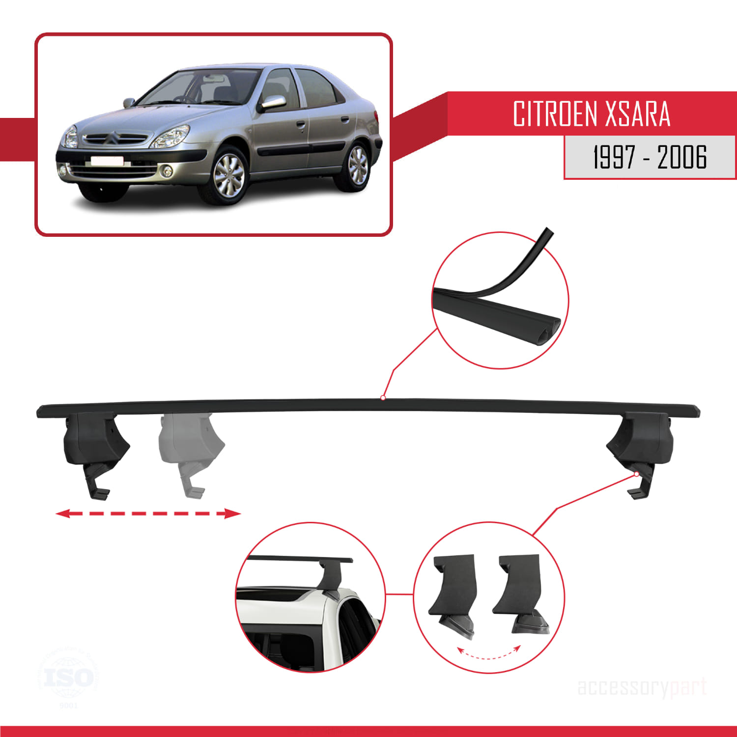 Citroen Xsara 1997-2006 Arası ile Uyumlu ACE-4 Ara Atkı Tavan Barı Siyah 2 Adet - Görsel 3