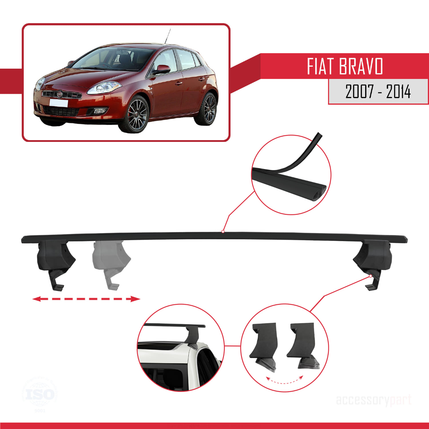 Fiat Bravo (198) 2007-2014 Arası ile Uyumlu ACE-4 Ara Atkı Tavan Barı Siyah 2 Adet - Görsel 3