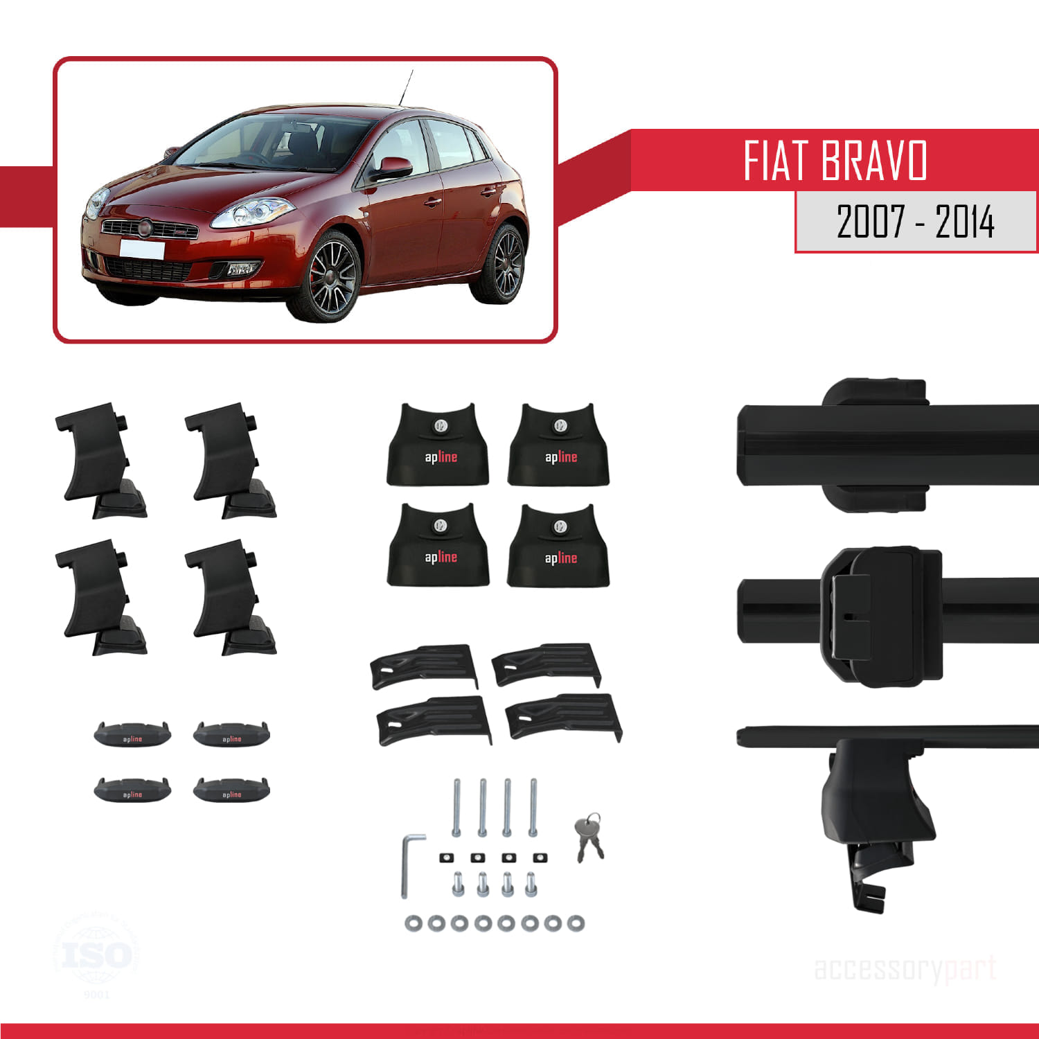 Fiat Bravo (198) 2007-2014 Arası ile Uyumlu ACE-4 Ara Atkı Tavan Barı Siyah 2 Adet - Görsel 5