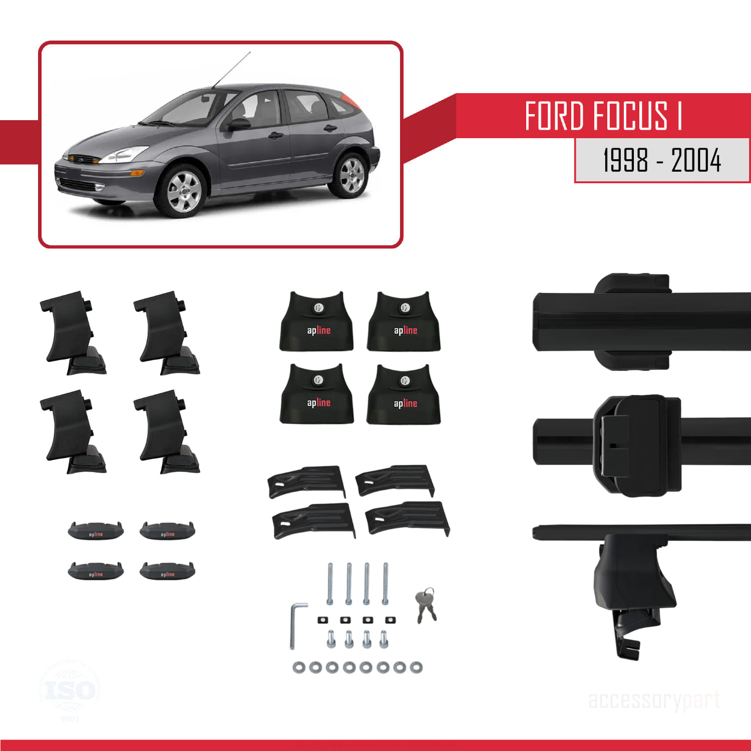 Ford Focus (C170) 1998-2004 Arası ile Uyumlu ACE-4 Ara Atkı Tavan Barı Siyah 2 Adet - Görsel 5