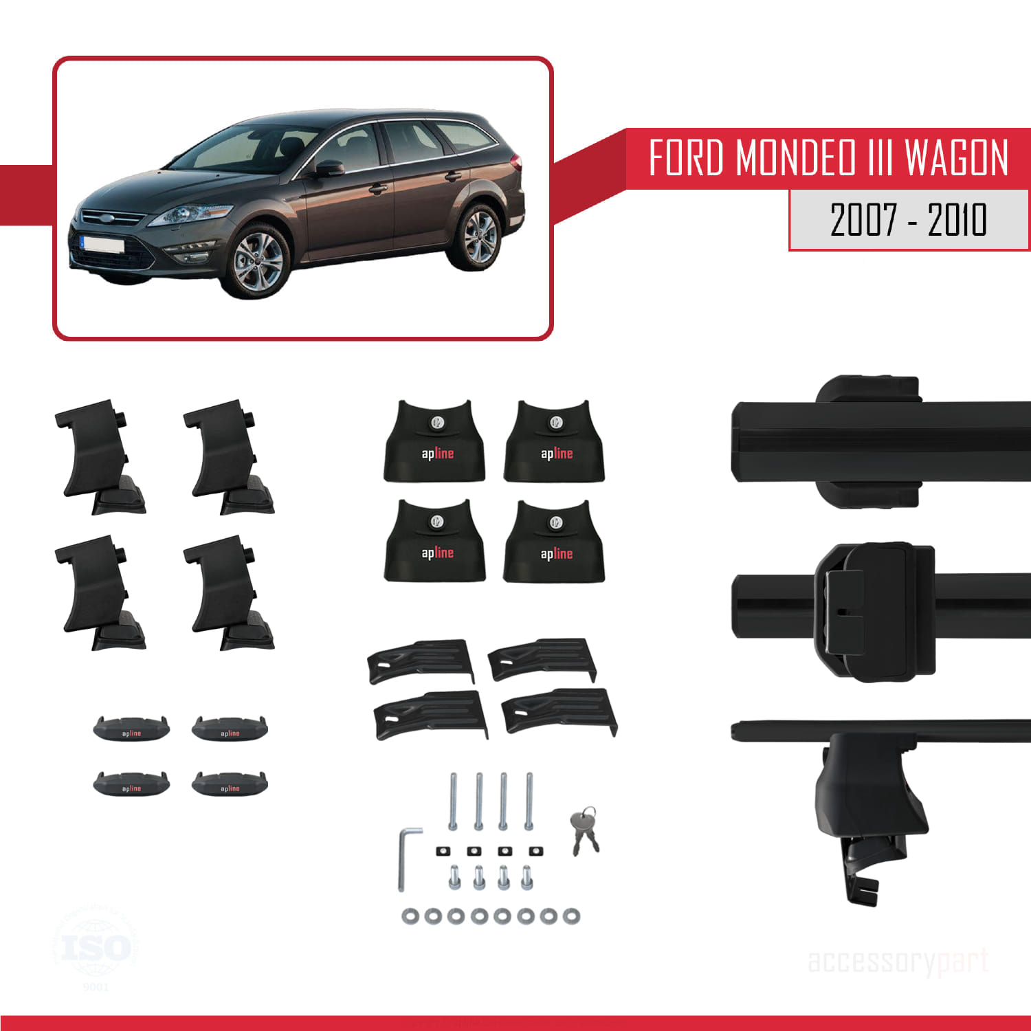 Ford Mondeo 3 (CD345) SW Pre-Facelift 2007-2010 Arası ile Uyumlu ACE-4 Ara Atkı Tavan Barı Siyah 2 Adet - Görsel 5