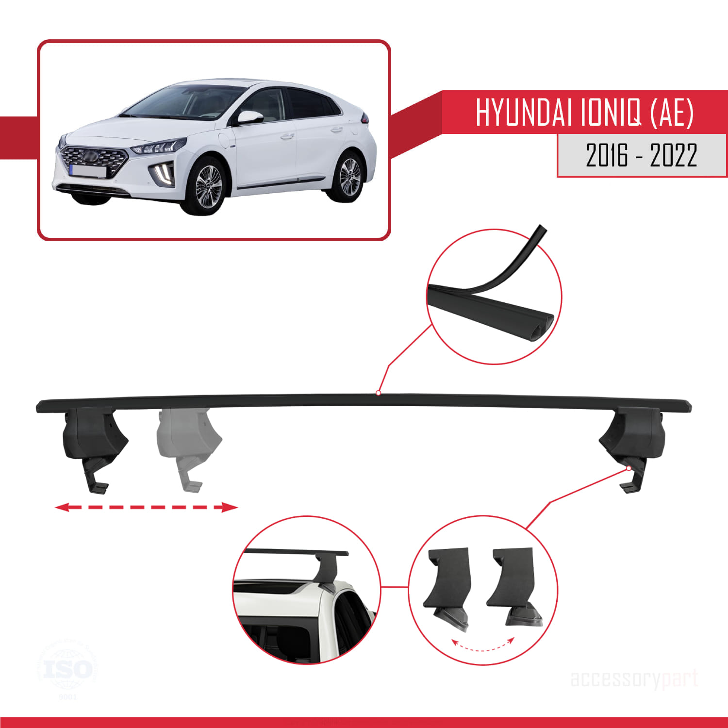 Hyundai Ioniq (AE) 2016-2022 Arası ile Uyumlu ACE-4 Ara Atkı Tavan Barı Siyah 2 Adet - Görsel 3