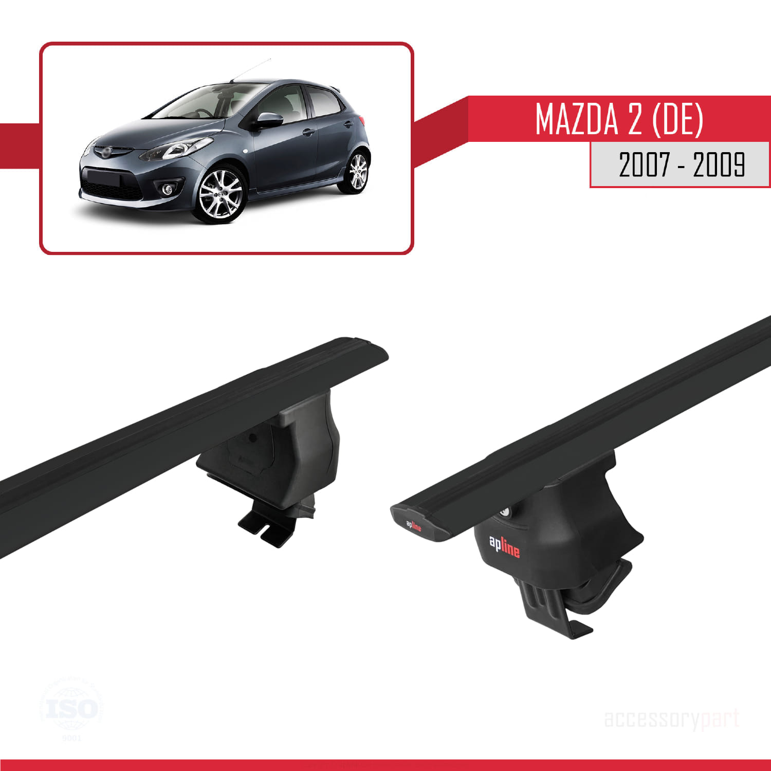 Mazda 2 (DE) HB Pre-Facelift 2007-2009 Arası ile Uyumlu ACE-4 Ara Atkı Tavan Barı Siyah 2 Adet - Görsel 4
