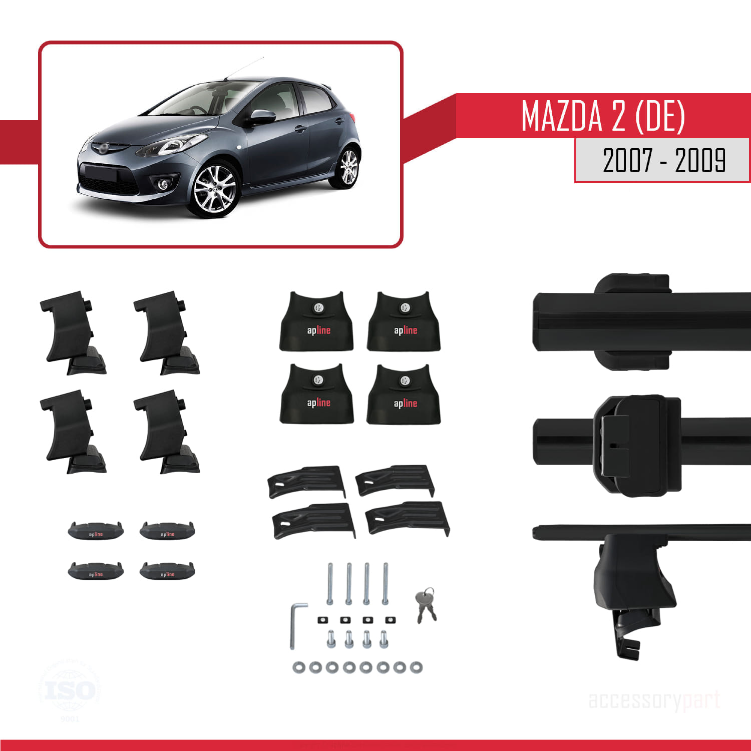 Mazda 2 (DE) HB Pre-Facelift 2007-2009 Arası ile Uyumlu ACE-4 Ara Atkı Tavan Barı Siyah 2 Adet - Görsel 5