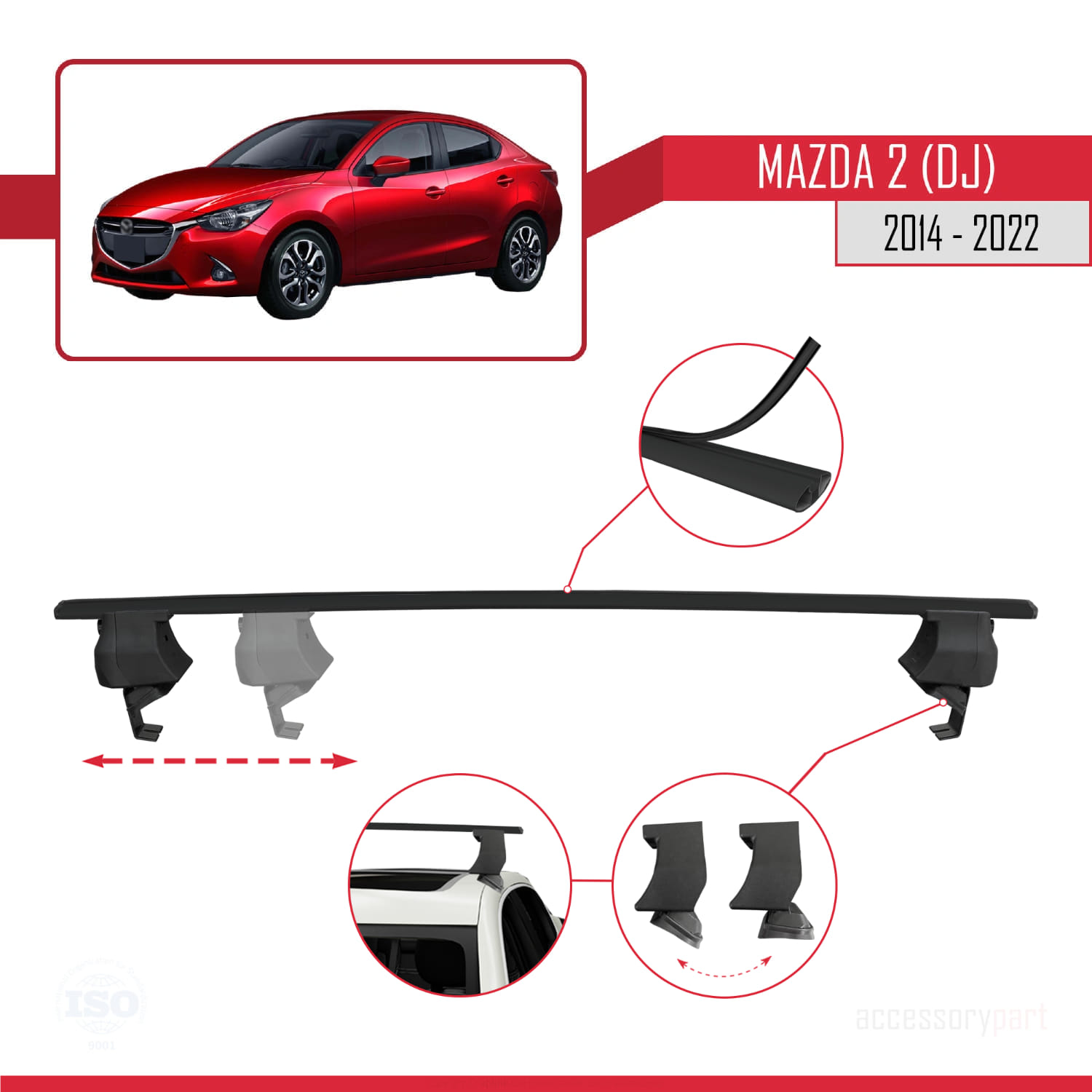Mazda 2 (DJ) HB 2014-2022 Arası ile Uyumlu ACE-4 Ara Atkı Tavan Barı Siyah 2 Adet - Görsel 3