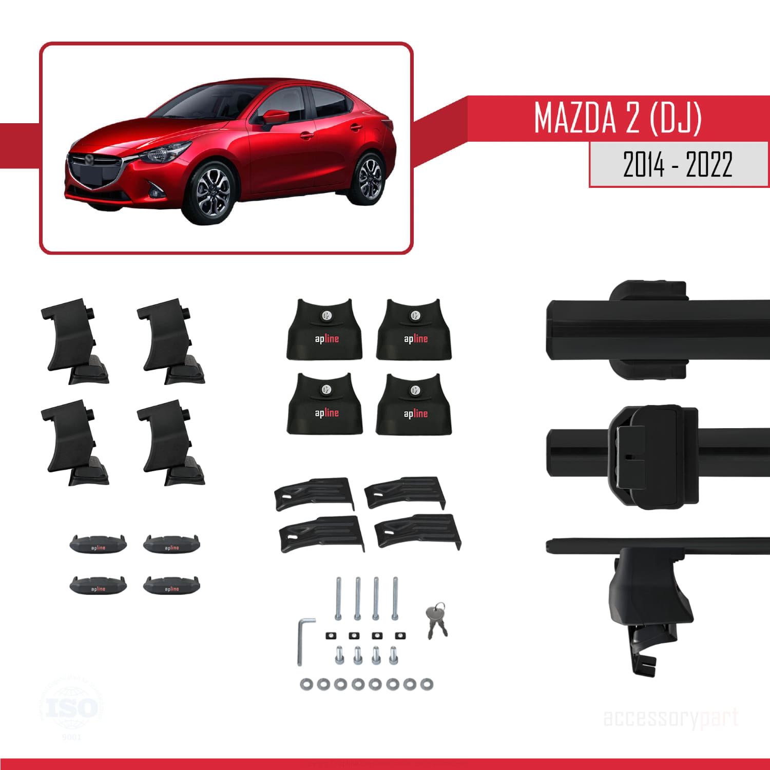 Mazda 2 (DJ) HB 2014-2022 Arası ile Uyumlu ACE-4 Ara Atkı Tavan Barı Siyah 2 Adet - Görsel 5
