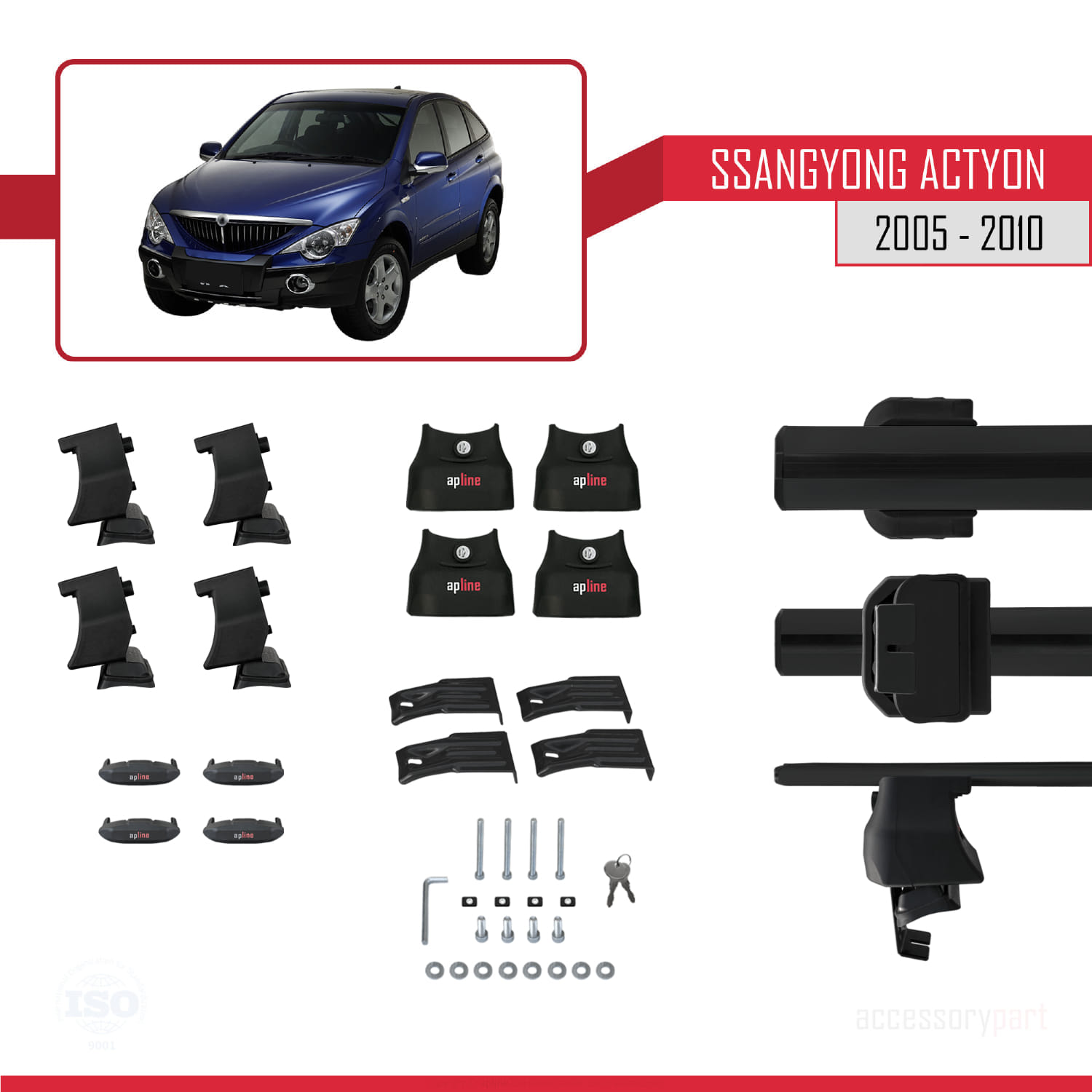 Ssangyong Actyon 2005-2010 Arası ile Uyumlu ACE-4 Ara Atkı Tavan Barı Siyah 2 Adet - Görsel 5