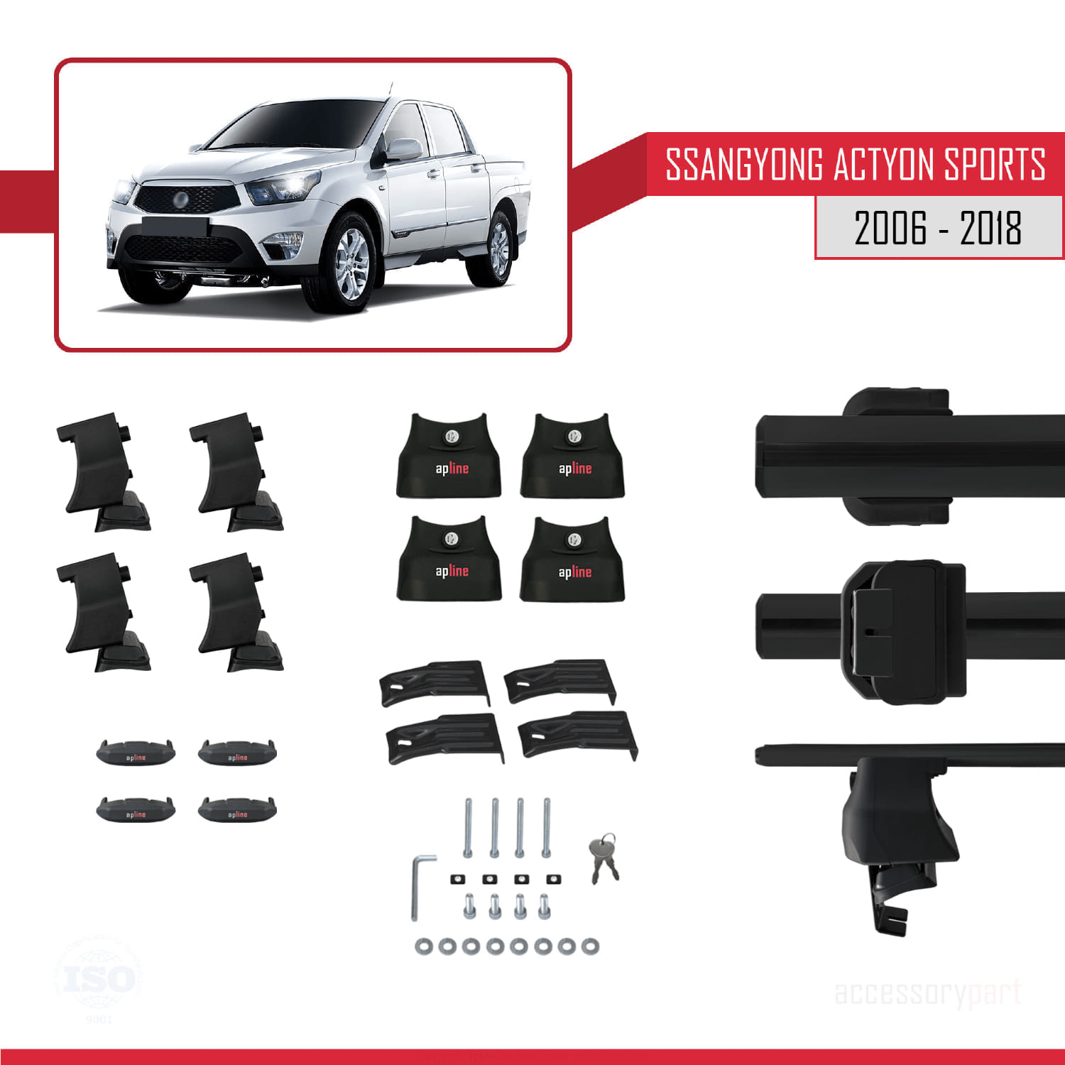 Ssangyong Actyon Sports 2006-2018 Arası ile Uyumlu ACE-4 Ara Atkı Tavan Barı Siyah 2 Adet - Görsel 5